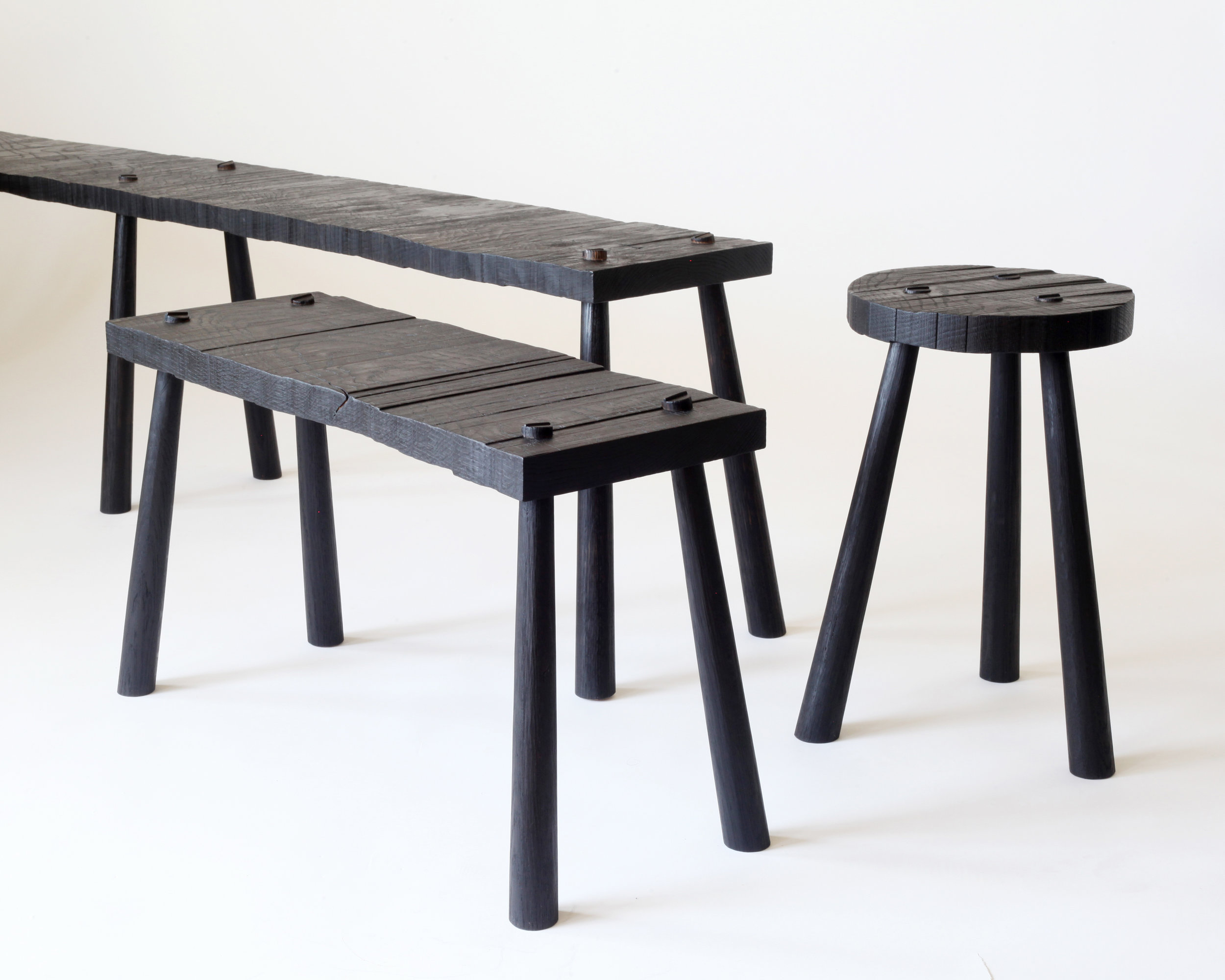  Roughsawn benches and stool-  Charred white oak 