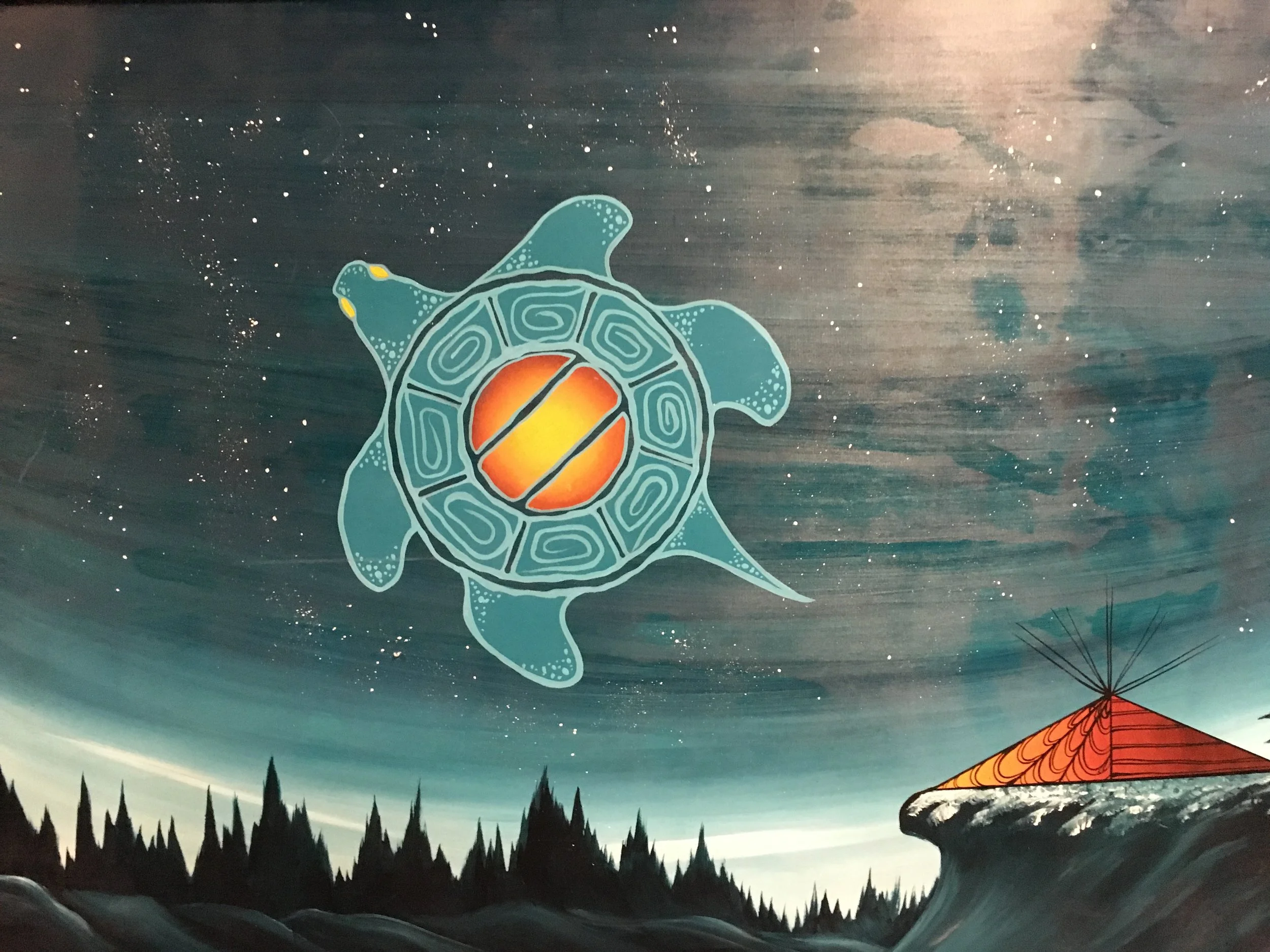 Turtle spirit box design art by Joe Boulard from the Canadian Museum for Human Rights during a group tour on day 2.