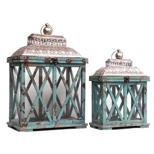 Square Blue Lantern Set