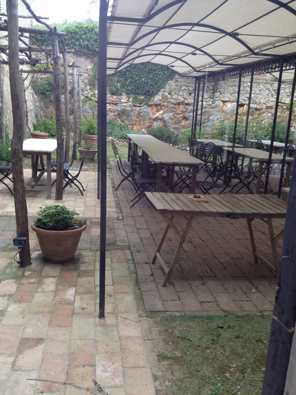 Dining patio at Spannocchia