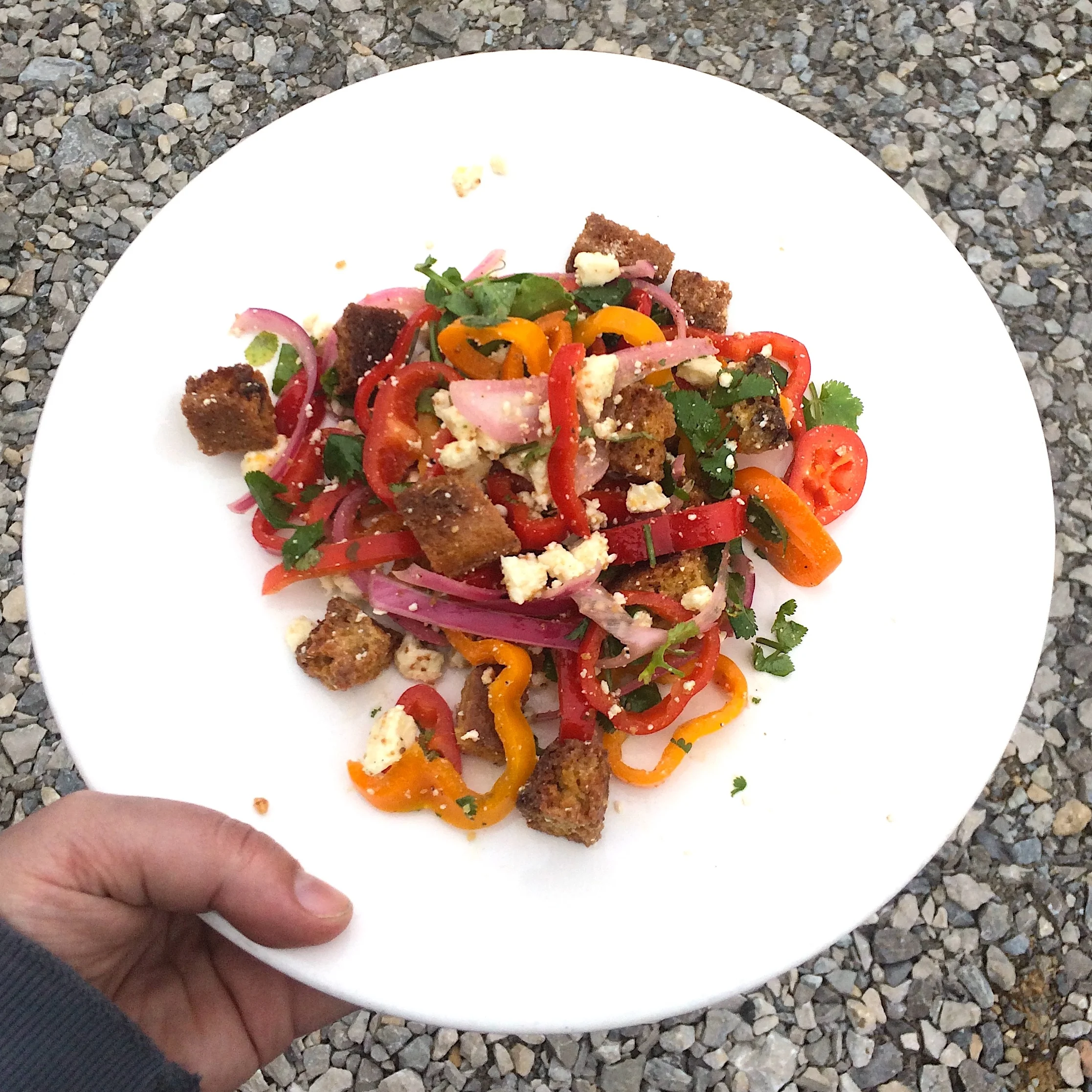 Sweet Pepper and Cornbread Crouton Salad