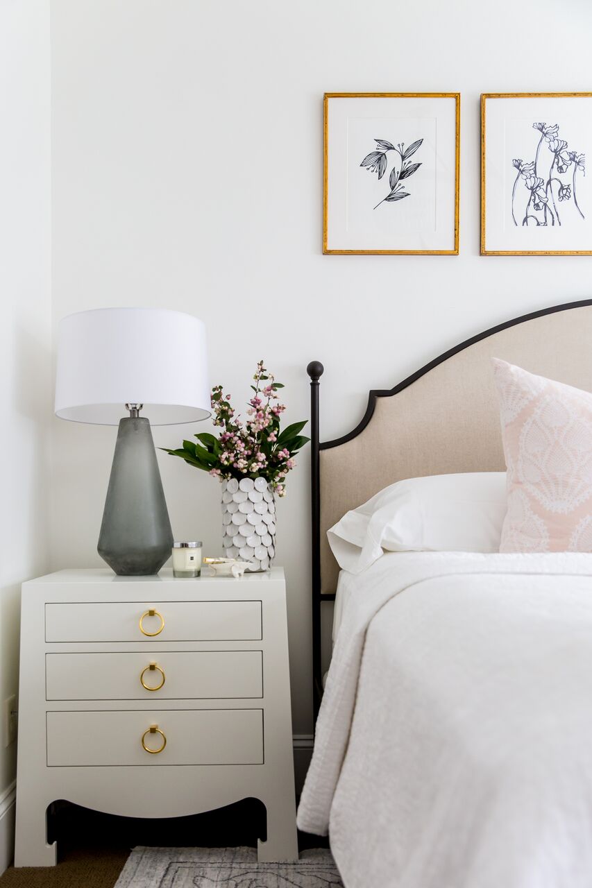 The bed frame we have now is tufted linen which I really love, but the addition of iron framing gives it a little bit more masculine touch. I mean I decorate with a LOT of pink so I gotta give Brett some sort of manly touch and this might do the trick. 