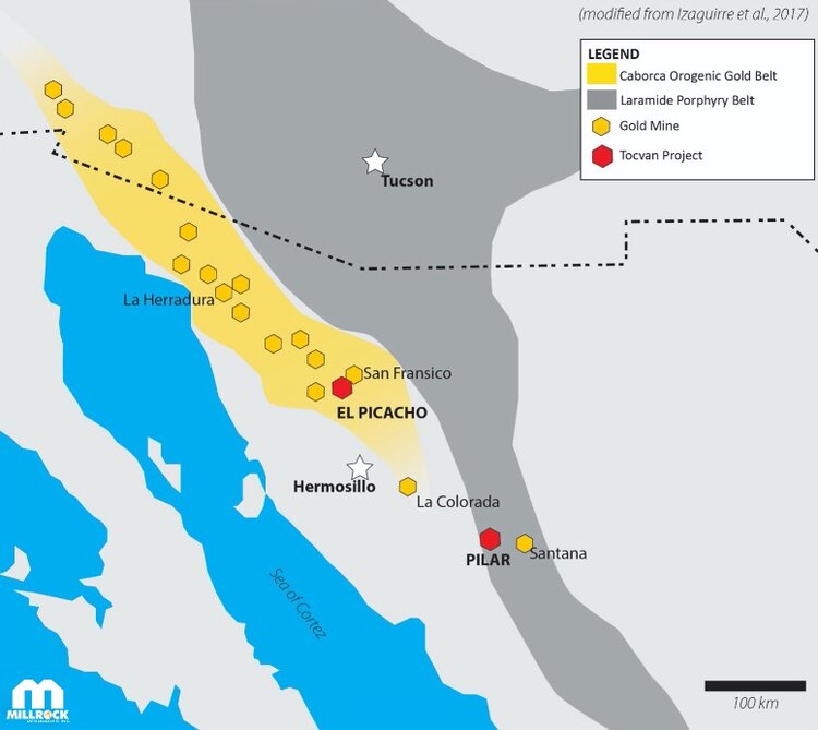 Figure 1. Location of El Picacho Project within the Caborca Orogenic Gold Belt