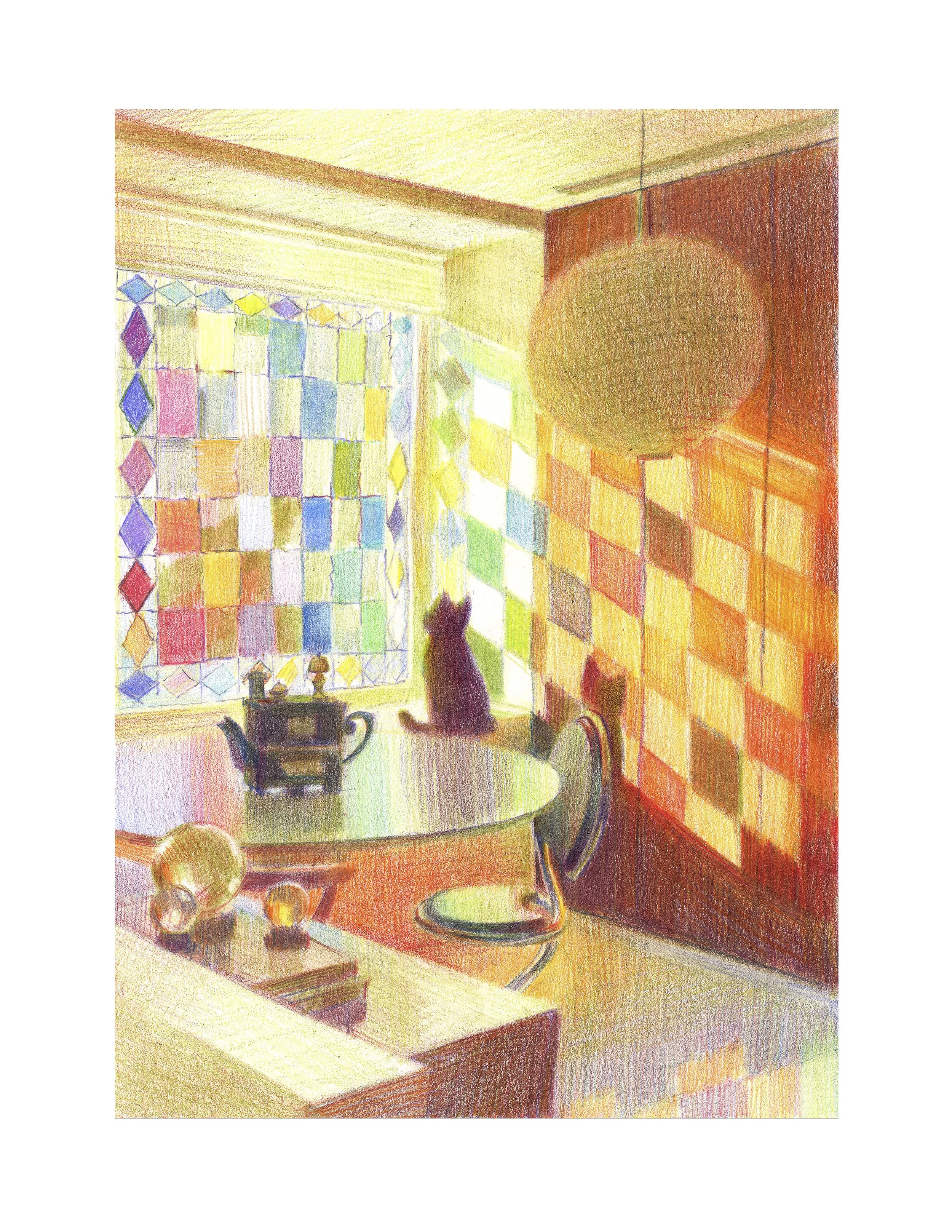 Rainbow Shower  - Original Colored Pencil Artwork