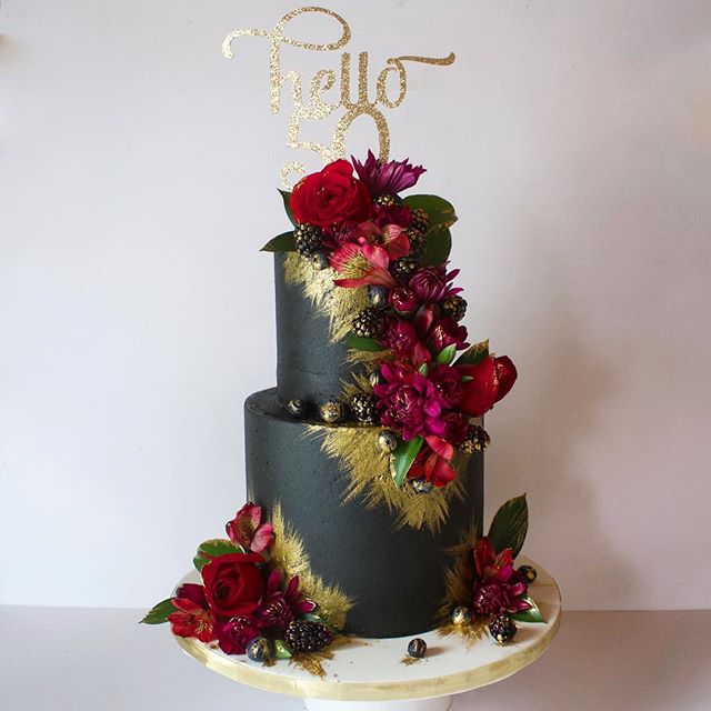 Saying hello to 50 with some black &amp; gold, berries &amp; wild fresh florals! 🌹🍓