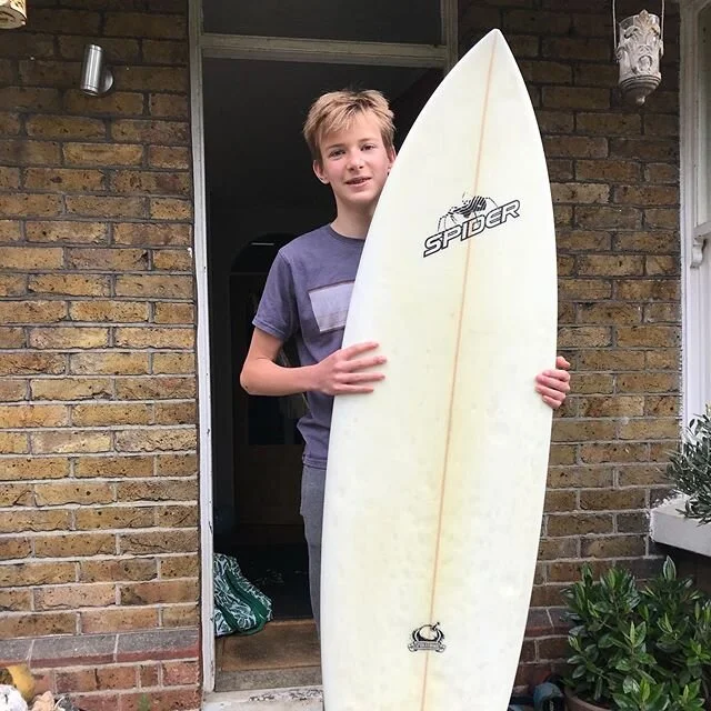 Lockdown birthday. He&rsquo;s going to have to wait a bit to try out this present. .
.
.
#birthday #lockdown #stayhome #partyon #surfsup #spidersurfboards  #patience #happybirthday #birthday #worththewait