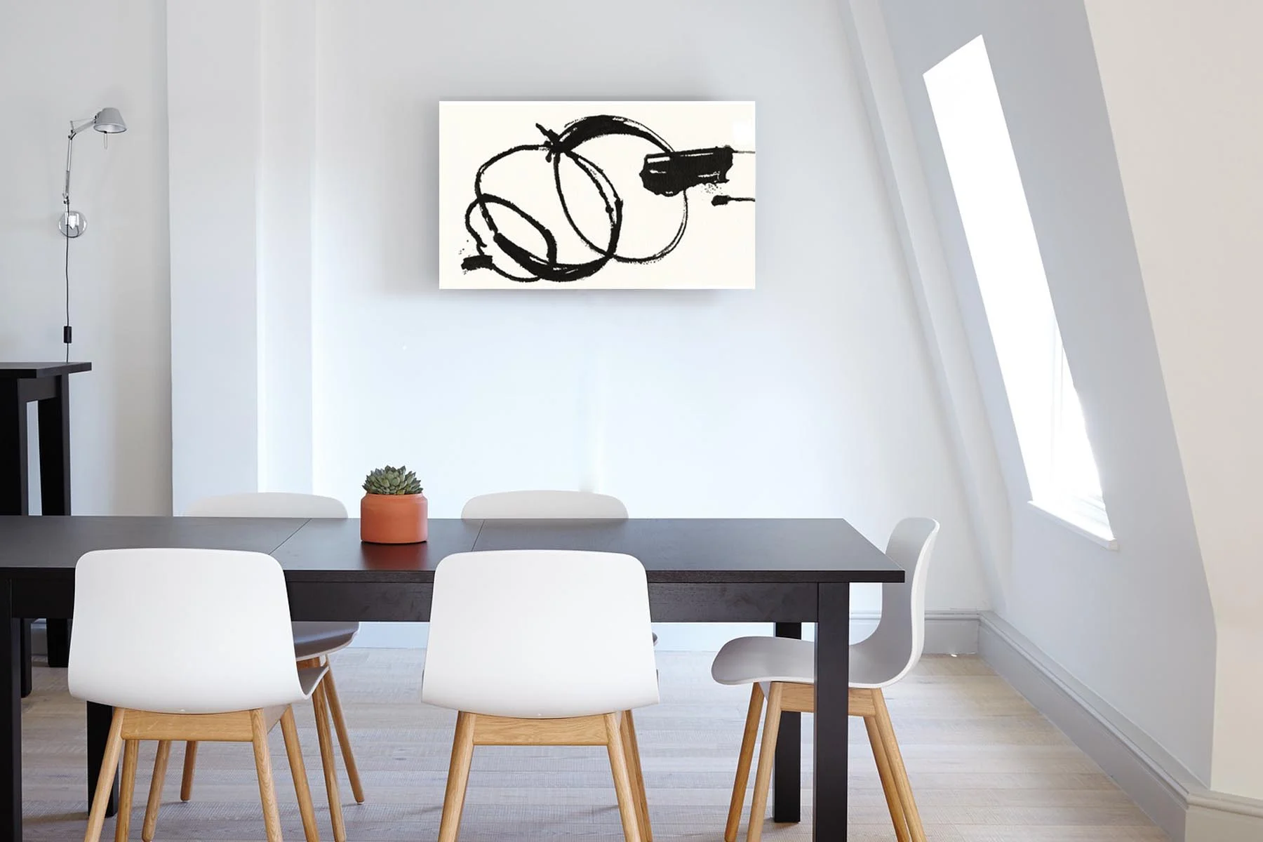 Cleo in Black (series), 2018 presented in horizontal format in modern dining room