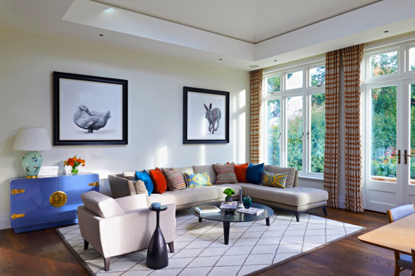 Family Home London designed by Rebecca Hughes Interiors featuring work by Lucy Boydell available from Cricket Fine Art. 