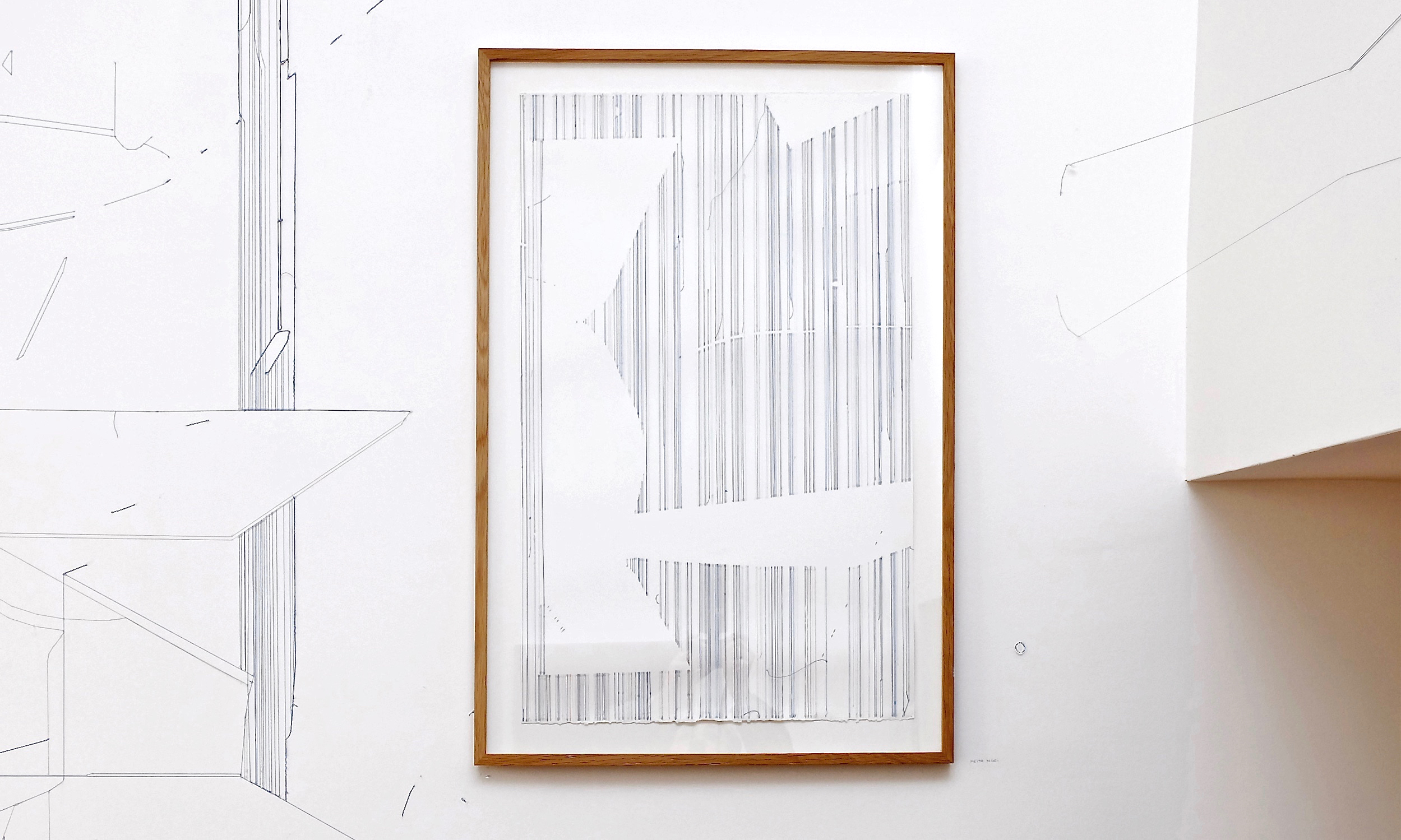   Keita Mori,  Bug Report (ocean) , 2017. Fil de coton et fil de soie sur papier, 76 cm x 50 cm  
