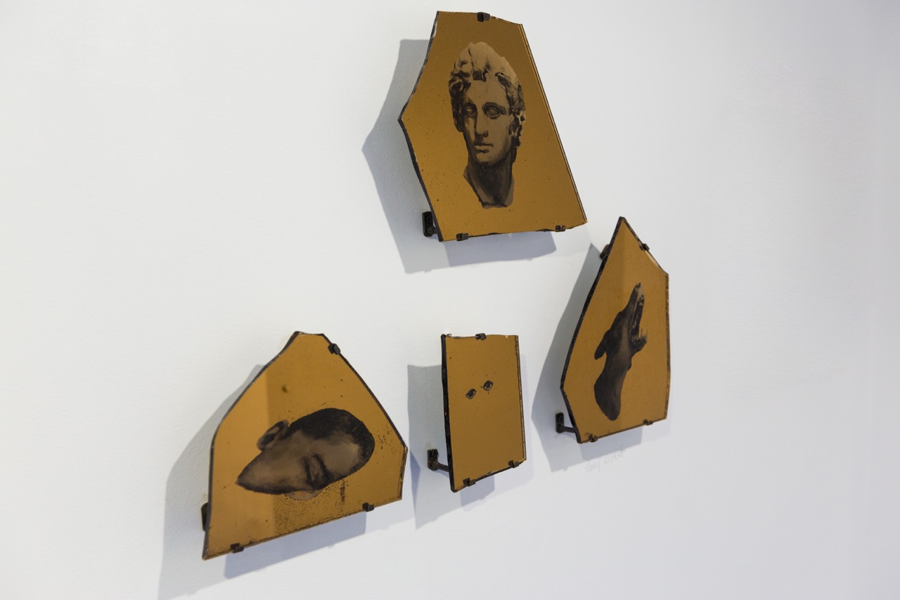 Vue d'ensemble des œuvres de Lenny Rébéré, 2017. Verre gravé, encre, dimensions variables