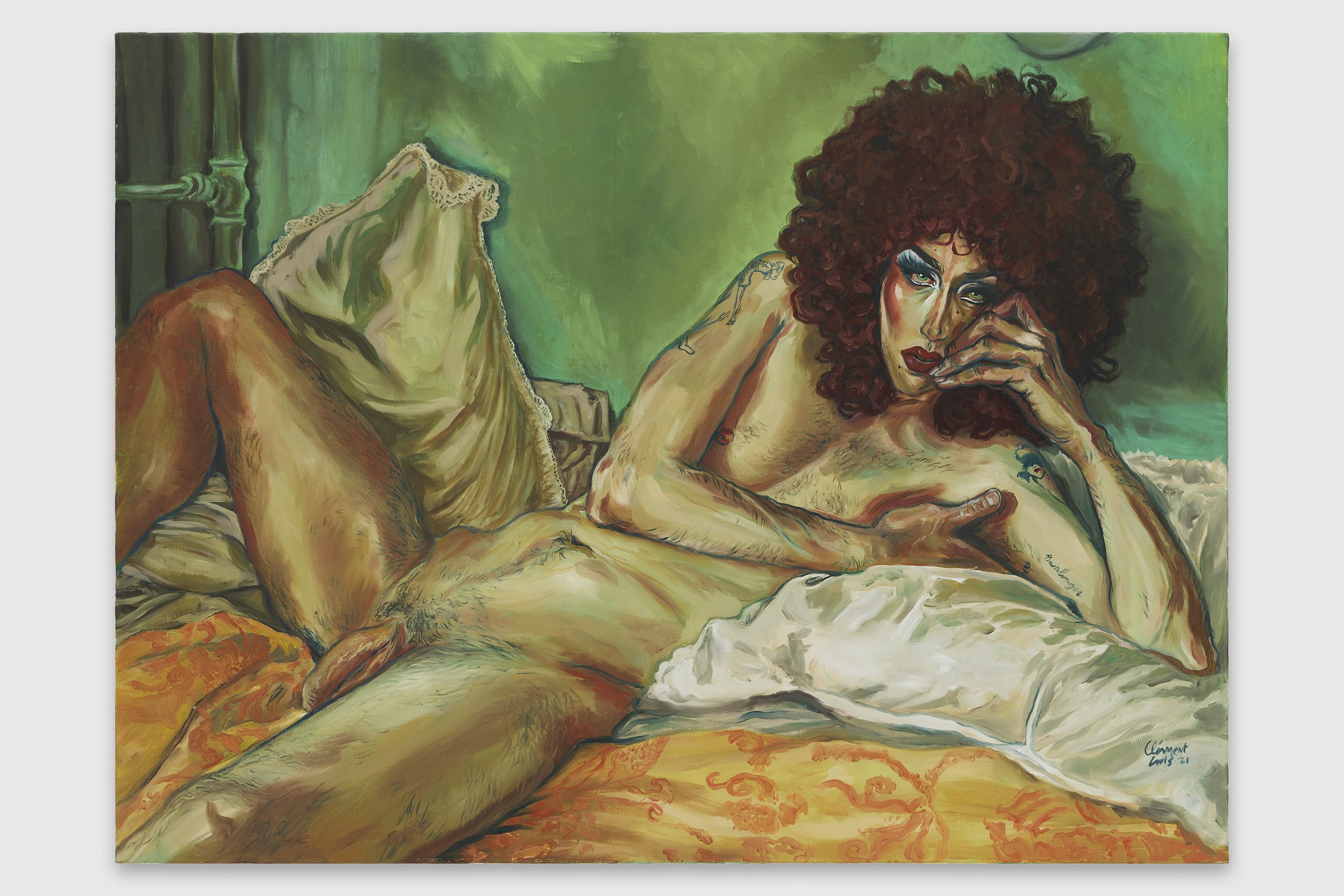 Paloma laying in her sheets, 2021   Huile sur toile  130 x 89 cm Unique &amp; original artwork  