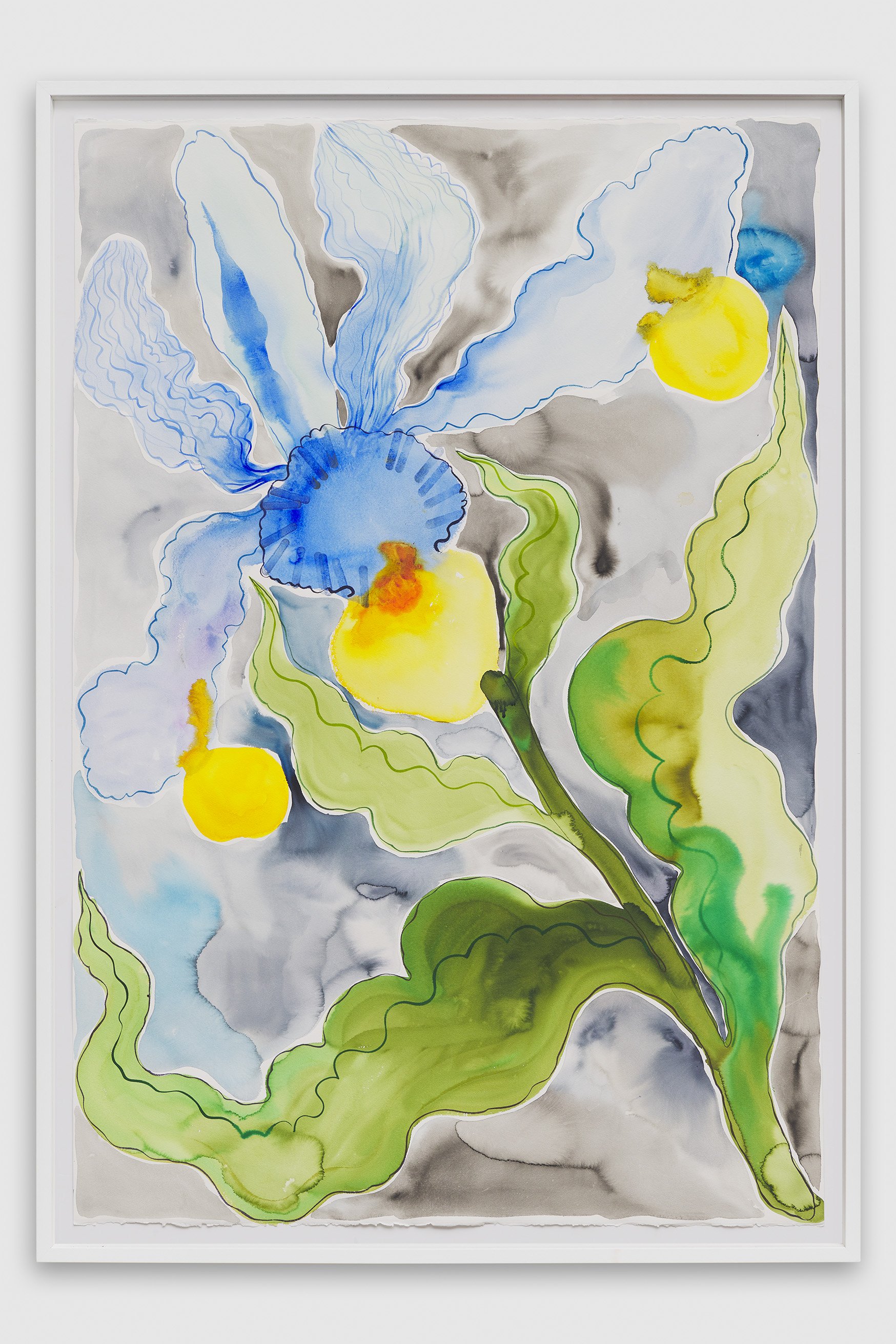   Grand iris bleue , 2023  Encre à l’eau, encre acrylique et aquarelle sur papier  130 x 90 cm  Unique &amp; original artwork  