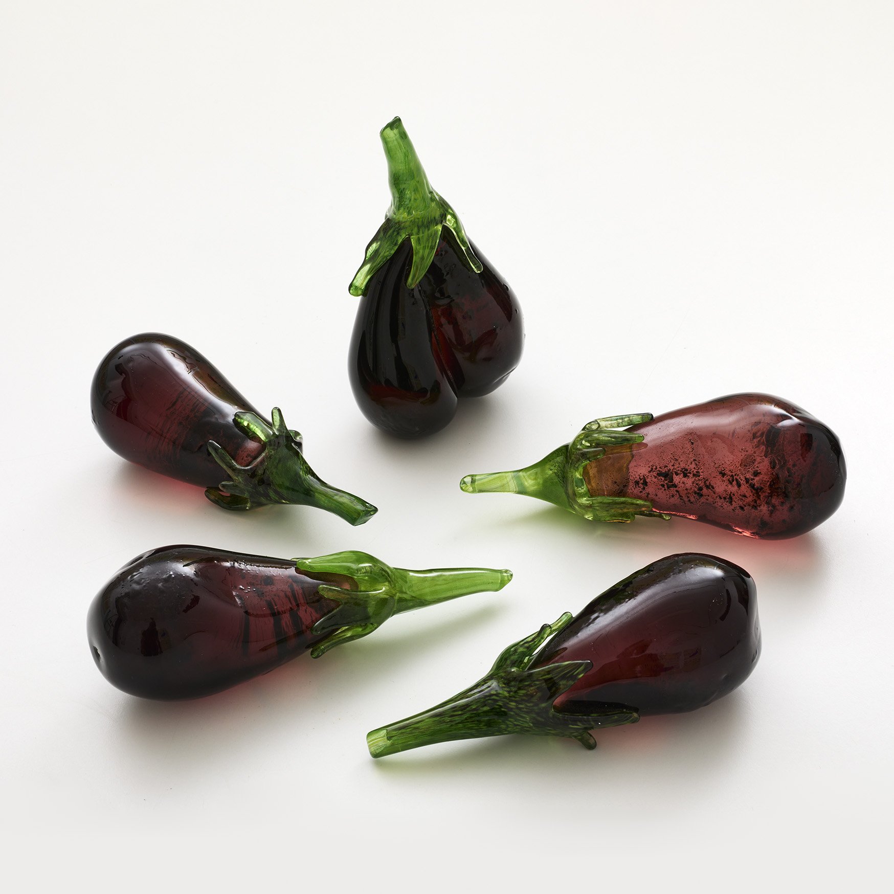   Les aubergines , 2023  Solid hot-sculpted glass  15 x 6 x 5 cm · 6 x 2.3 x 2 in  Edition of 5 