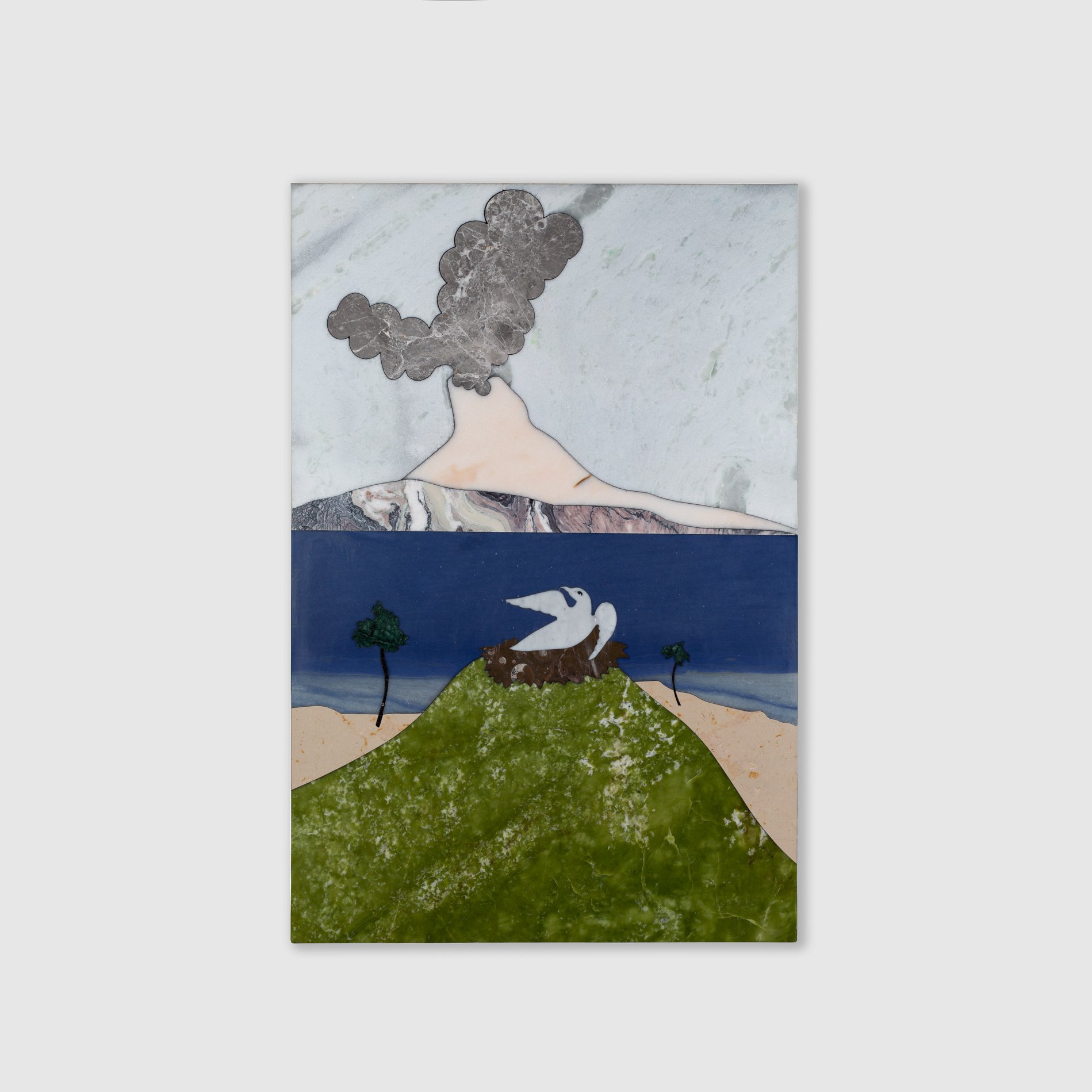   L’oiseau et le volcan&nbsp; , 2023  Marble inlay · 90 x 60 cm   INQUIRY  