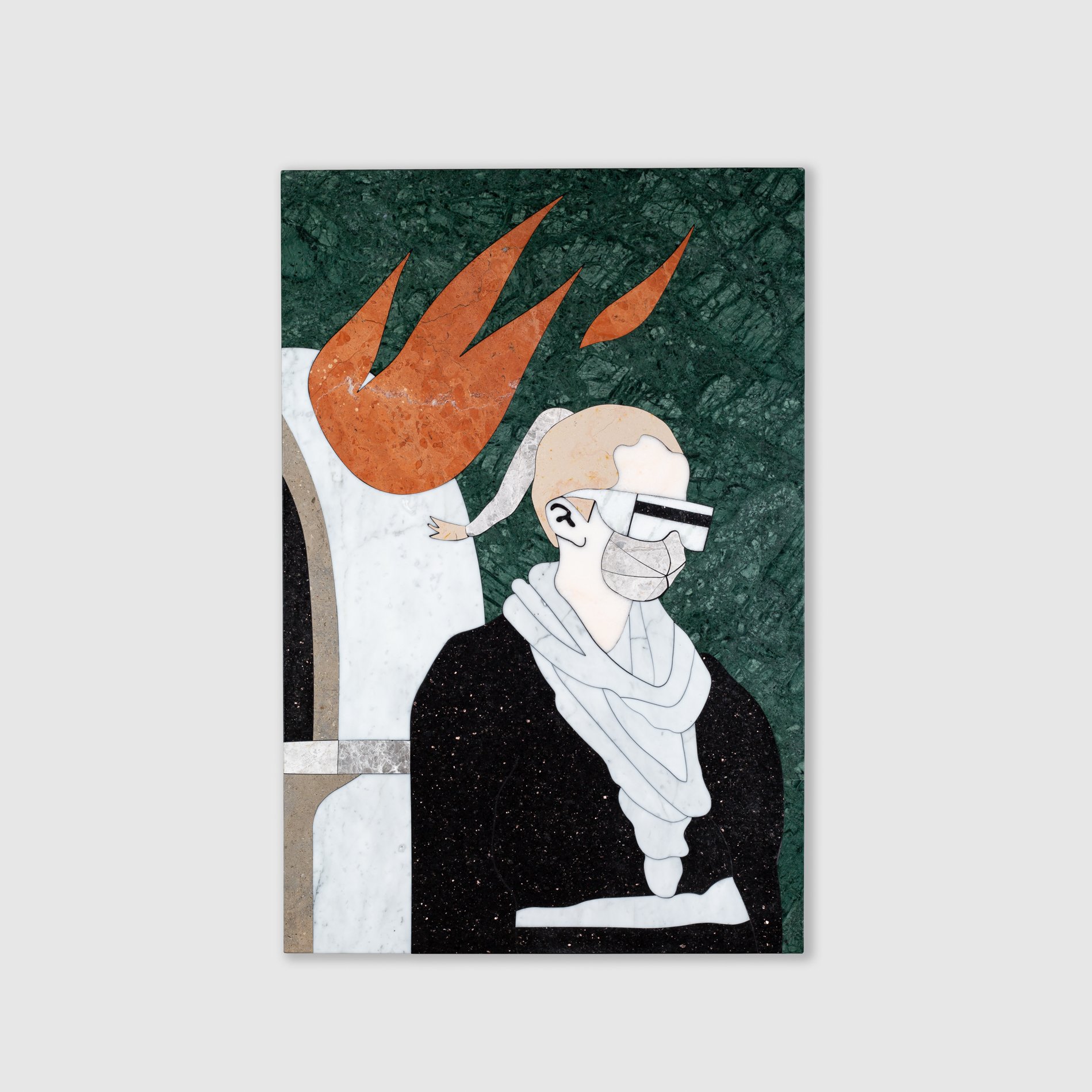   La jeune fille et le feu&nbsp; , 2023  Marble inlay · 90 x 60 cm   INQUIRY  