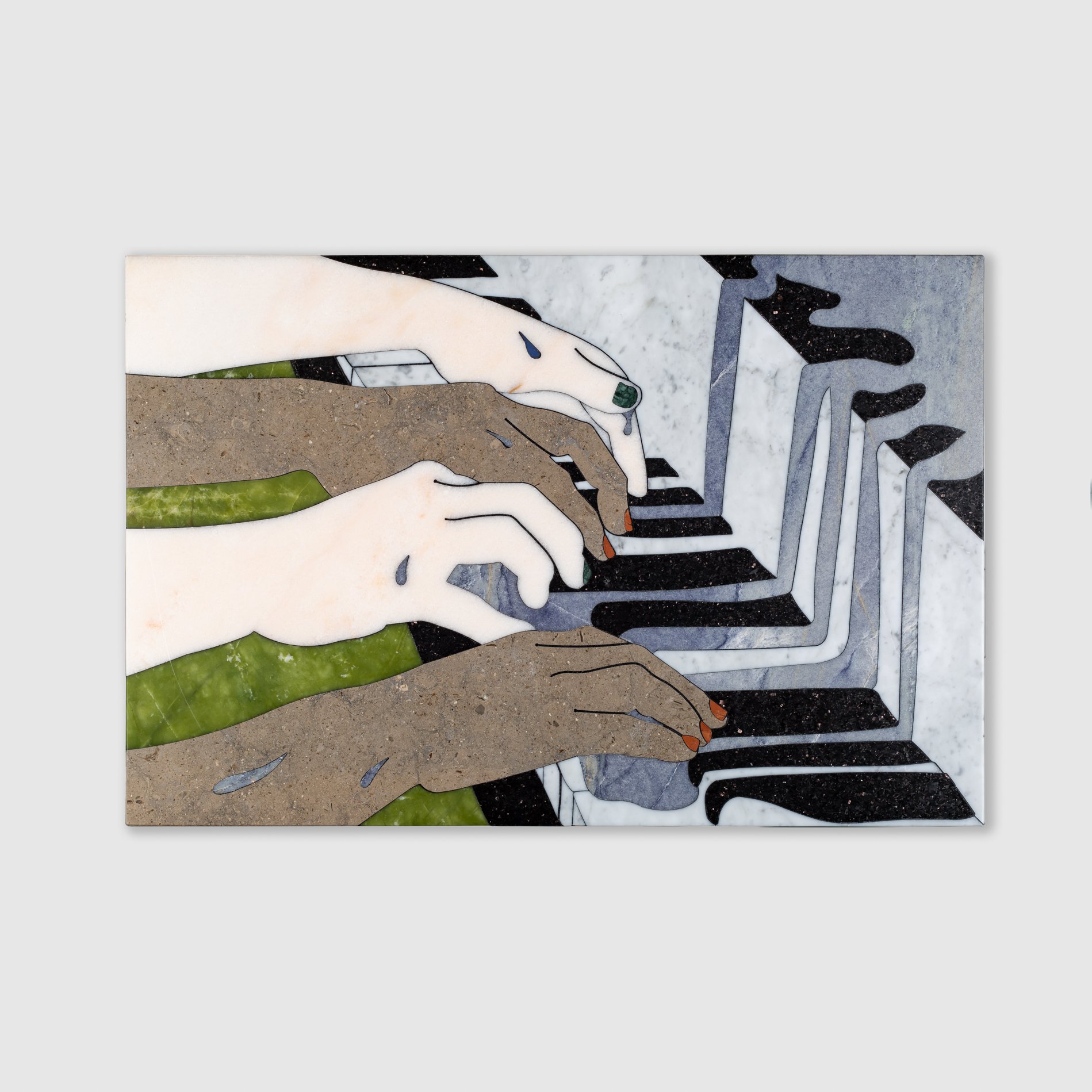   Les mains au piano , 2023  Marble inlay · 40 x 60 cm   INQUIRY  