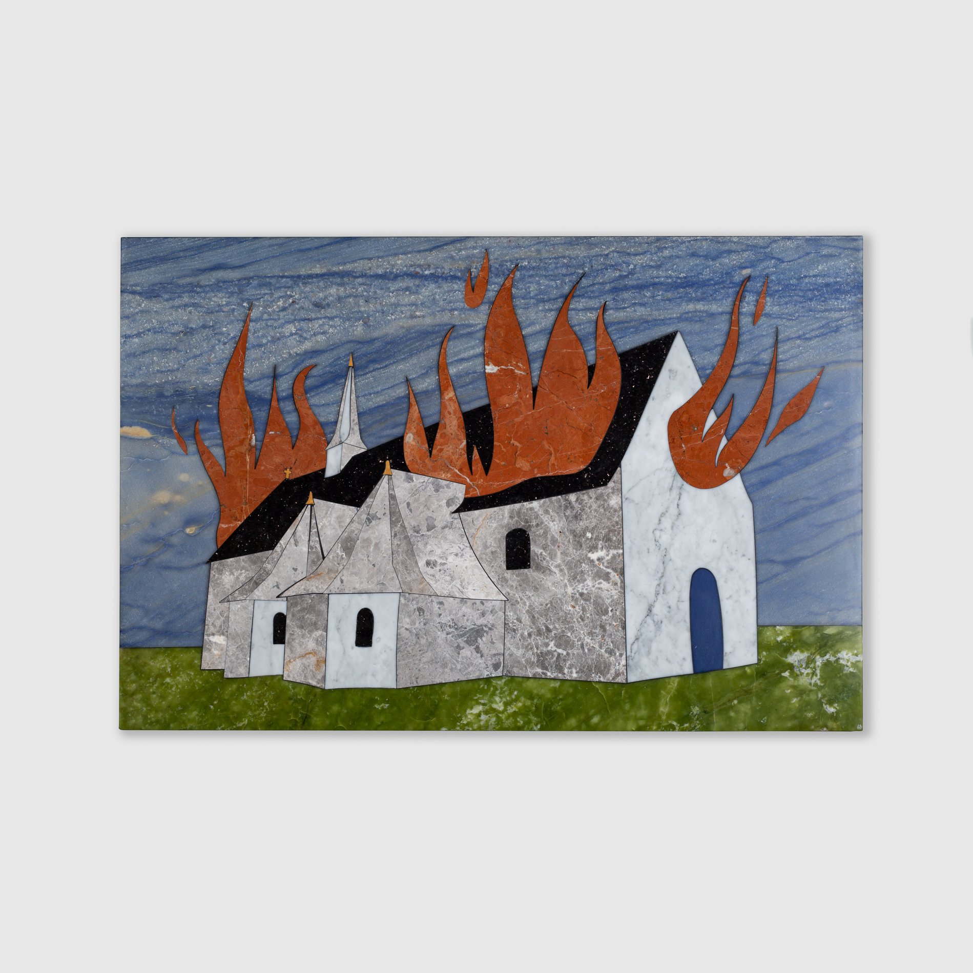   La Chapelle en feu , 2023  Marble inlay · 60 x 90 cm   INQUIRY  