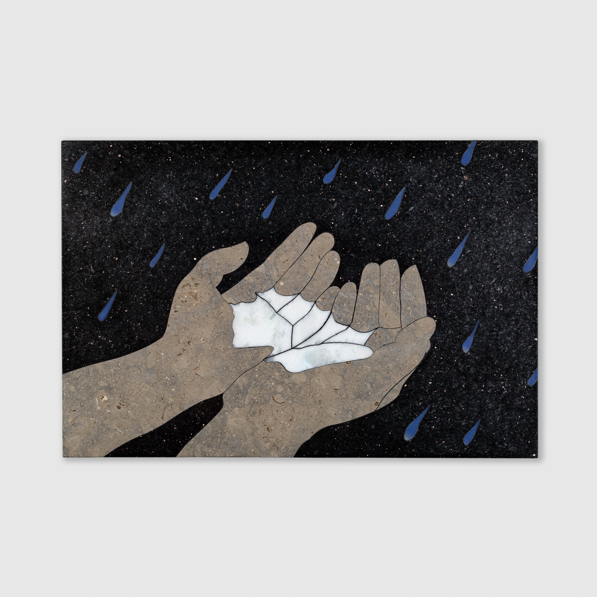   Les mains et la pluie&nbsp; , 2023  Marble inlay · 40 x 60 cm   INQUIRY  