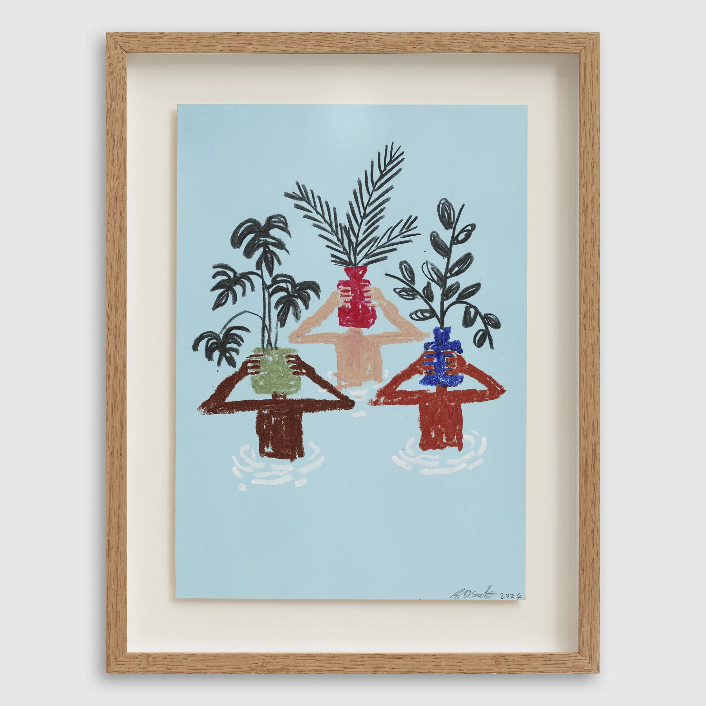   B.D. Graft   Three Potheads , 2024 Oil pastel and charcoal on paper 29,7 x 21 cm · 11,5 x 8 in 38,5 x 30 cm · 15 x 12 in framed 