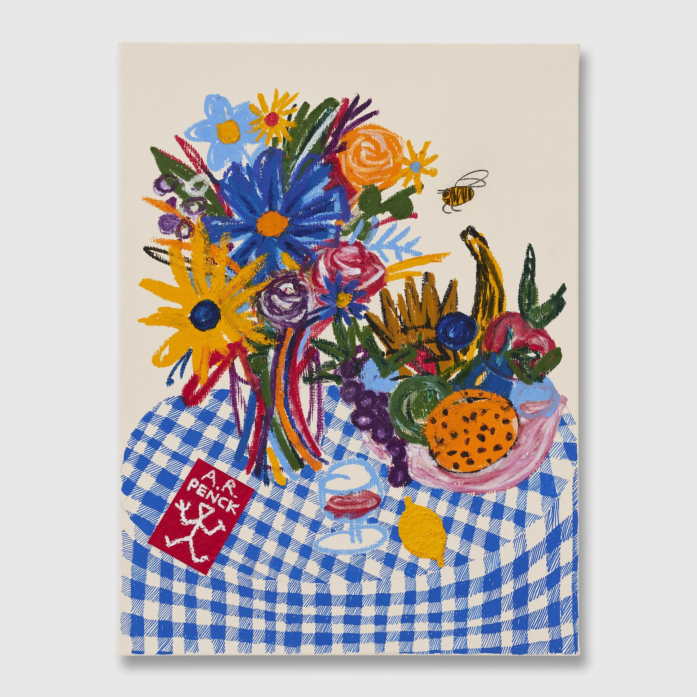   B.D. Graft   Penck Picnic , 2024 Acrylic, oil stick, charcoal and modeling paste on linen 80 x 60 x 4,5 cm · 31,5 x 23,5 x 1,5 in 