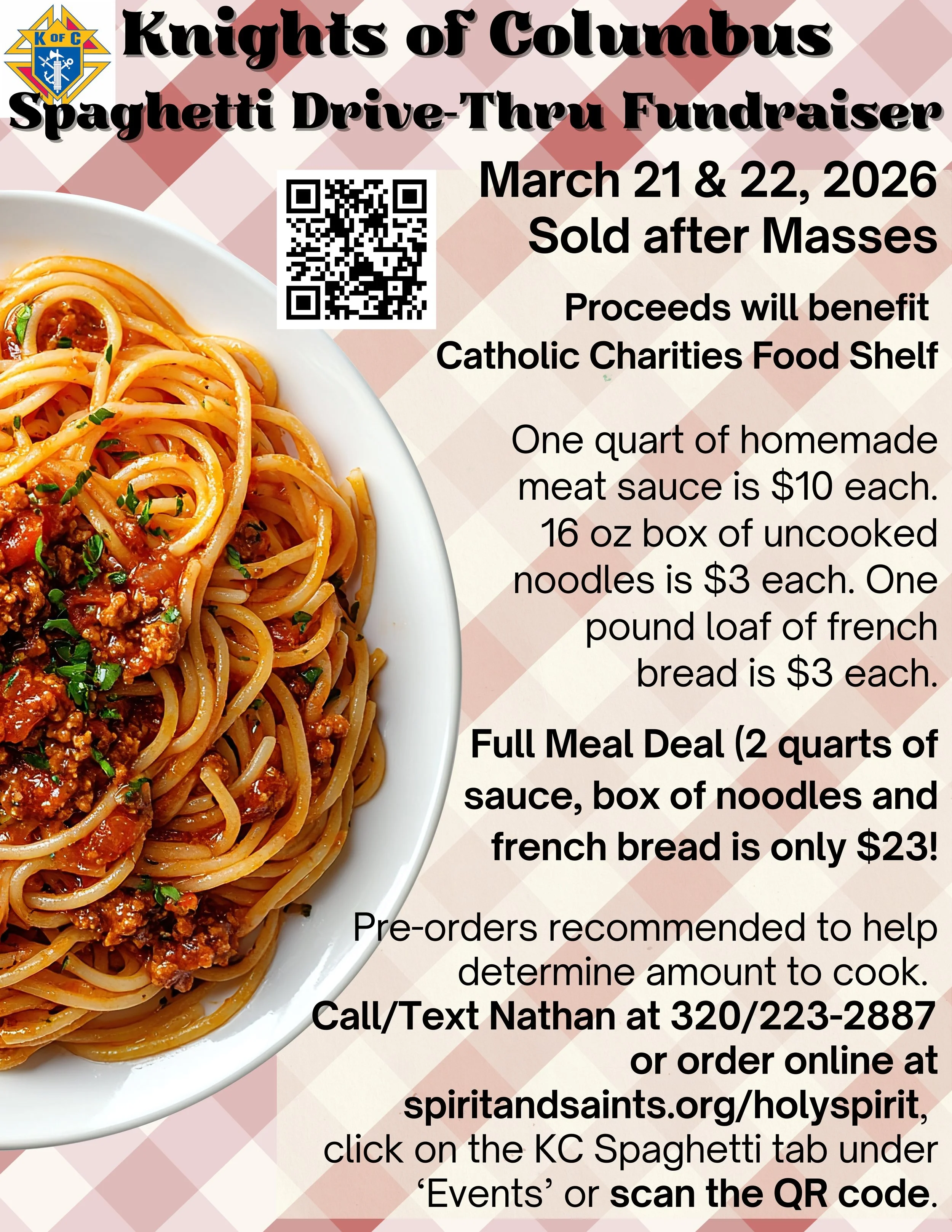 Spaghetti Drive Thru Fundraiser at Holy Spirit