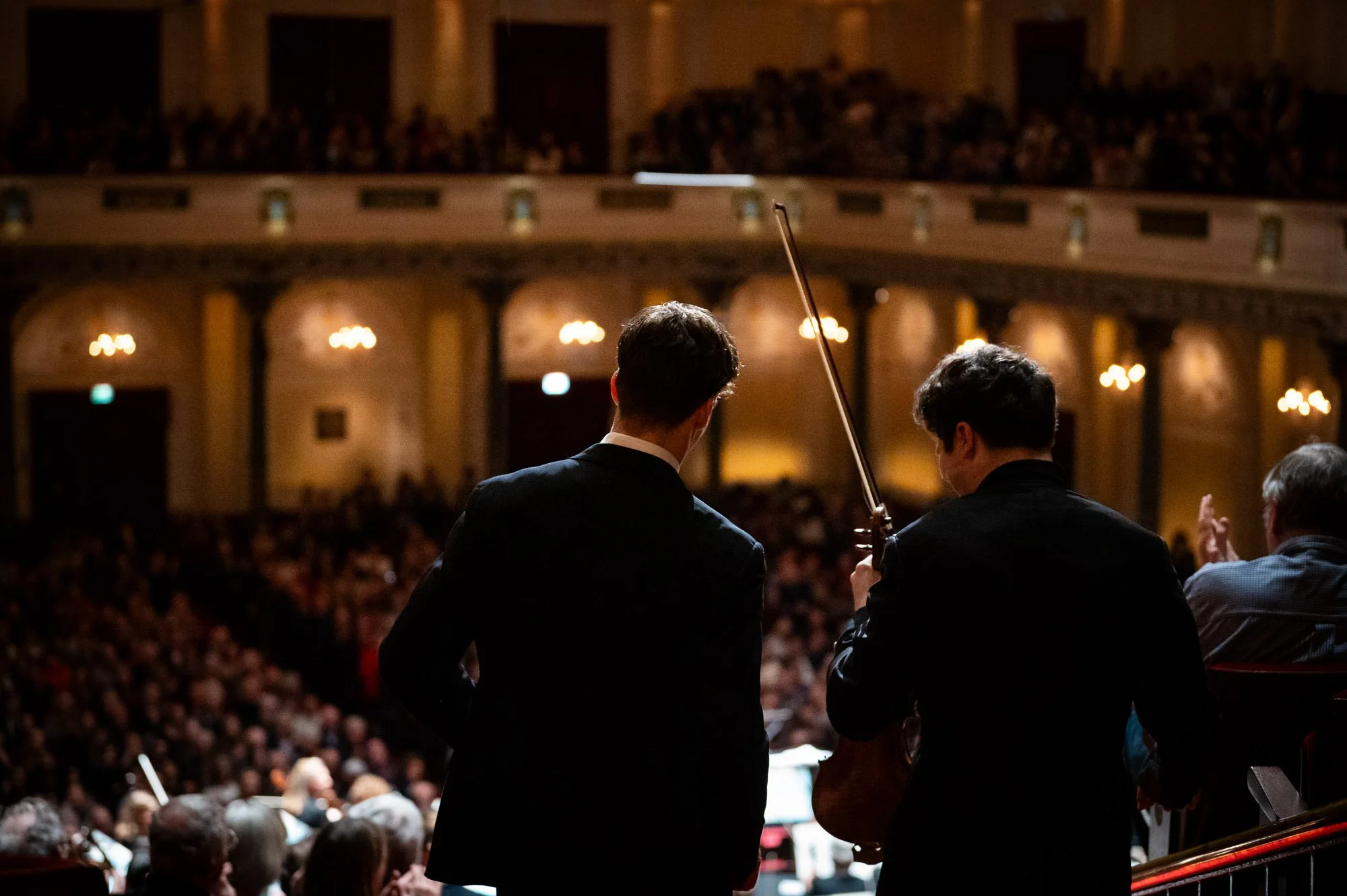  Lorenzo Viotti and violinist Augustin Hadelich after their performance with the Netherlands Philharmonic Orchestra at the Royal Concertgebouw in Amsterdam, December 2023 