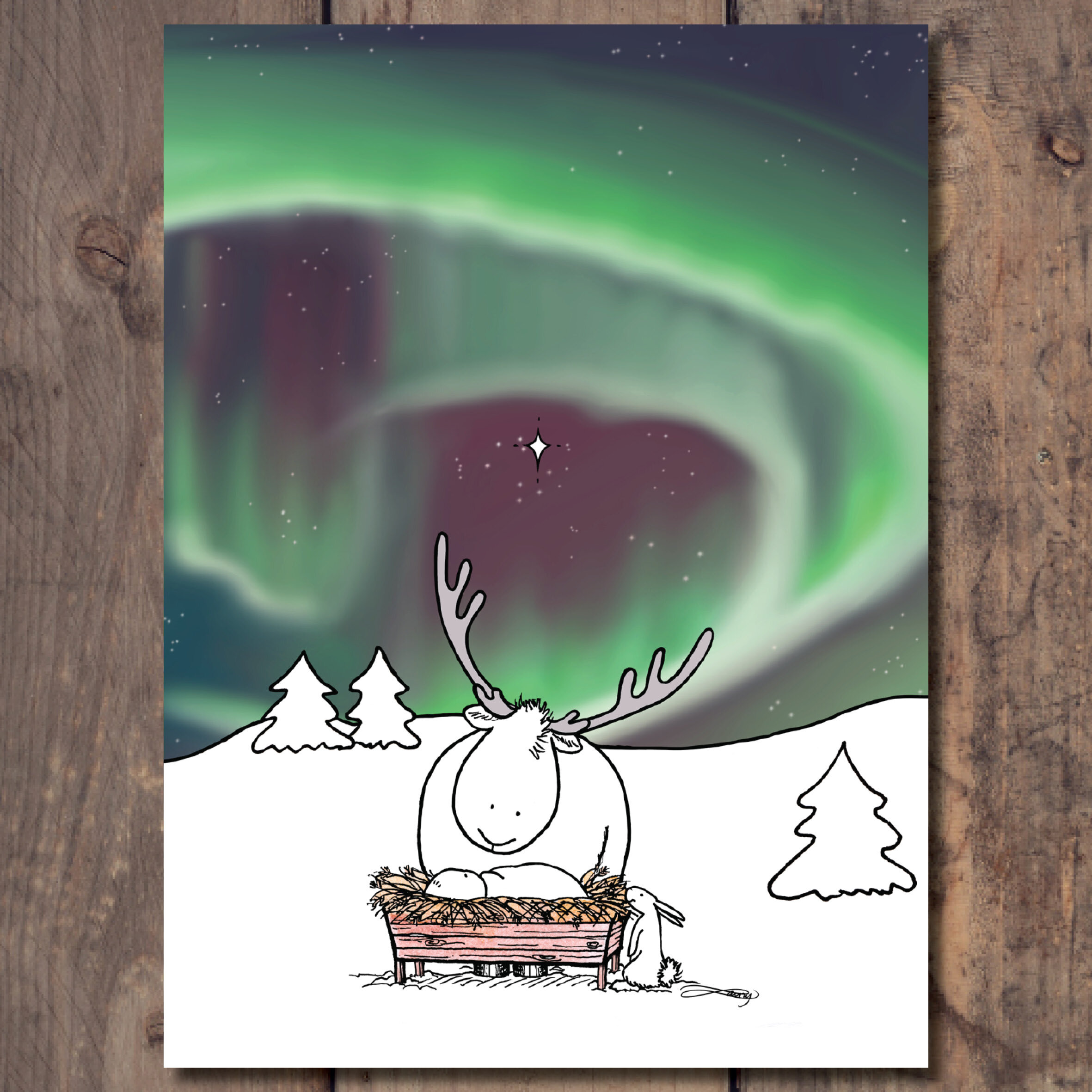 Northern Lights Manger postcard