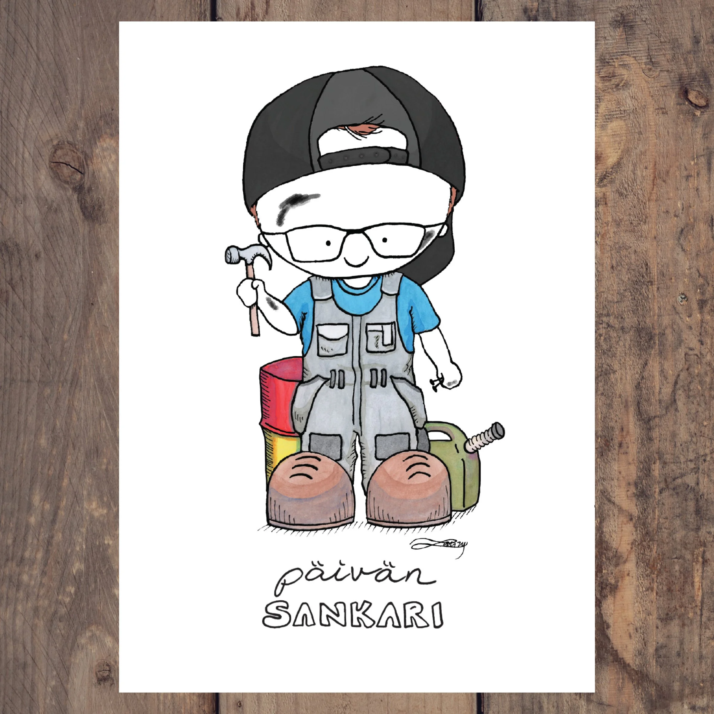 Päivän sankari kaiken fiksaaja postikortti (fin)