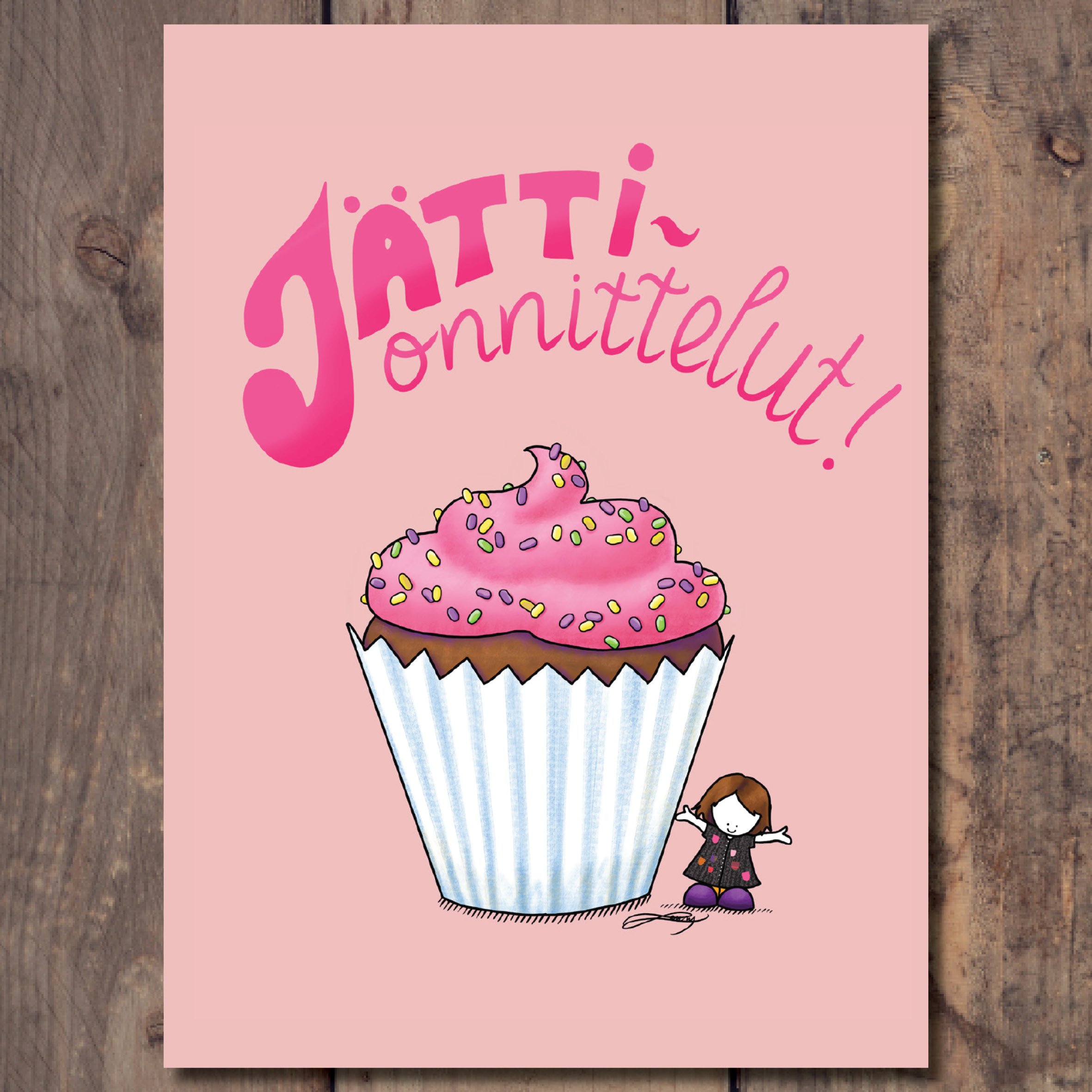 Jättionnittelut pinkki postikortti (fin)