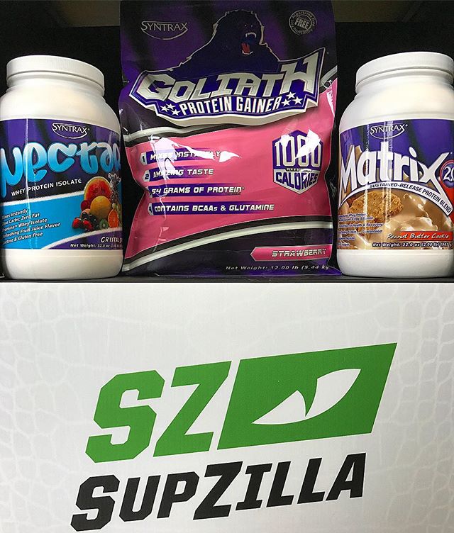 SupZilla Nation! This week's Stack of the Week is a Syntrax special!!! All SupZilla locations will be running a 15% deal on GOLIATH clean mass gainer, MATRIX blend protein and NECTAR Whey isolate today through Saturday, and any purchase of Syntrax wi