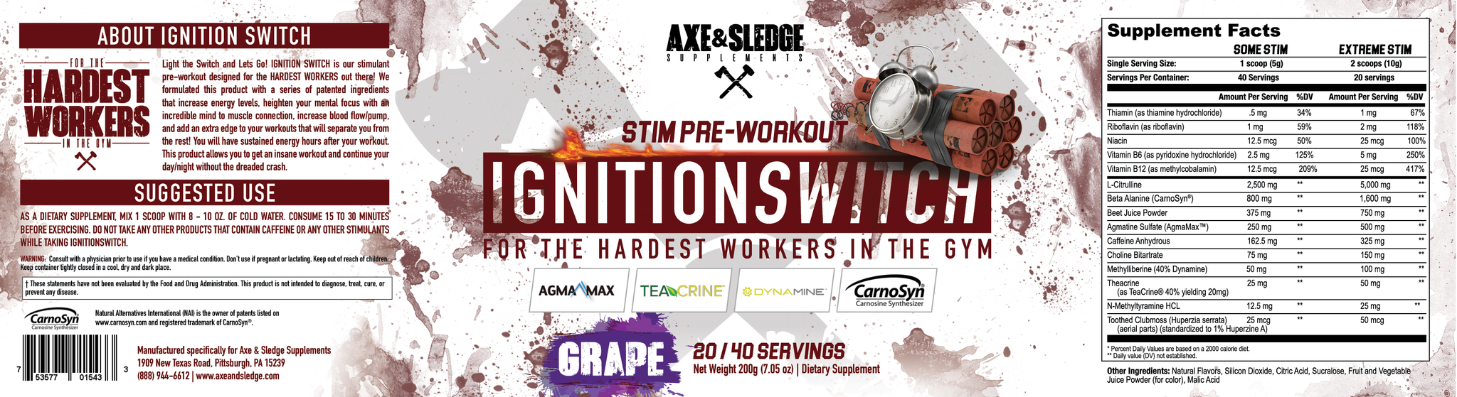 Axe & Sledge Ignition Switch Stimulant PreWorkout 200g 40sv — SupZilla