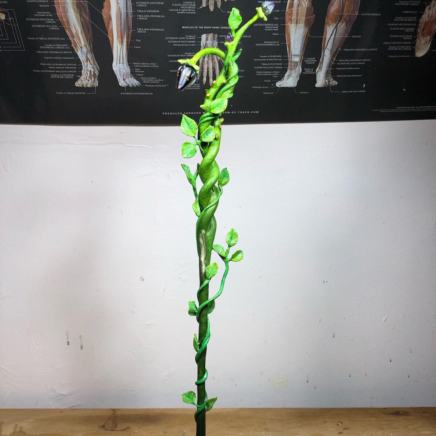 In between finishing projects, I have been working on a father/ daughter wizard duo.  This is the daughter&rsquo;s staff- it&rsquo;s a combination of #3dprinting #supersculpey and #epoxyclay.  The flowers on the end are #lampworkglass