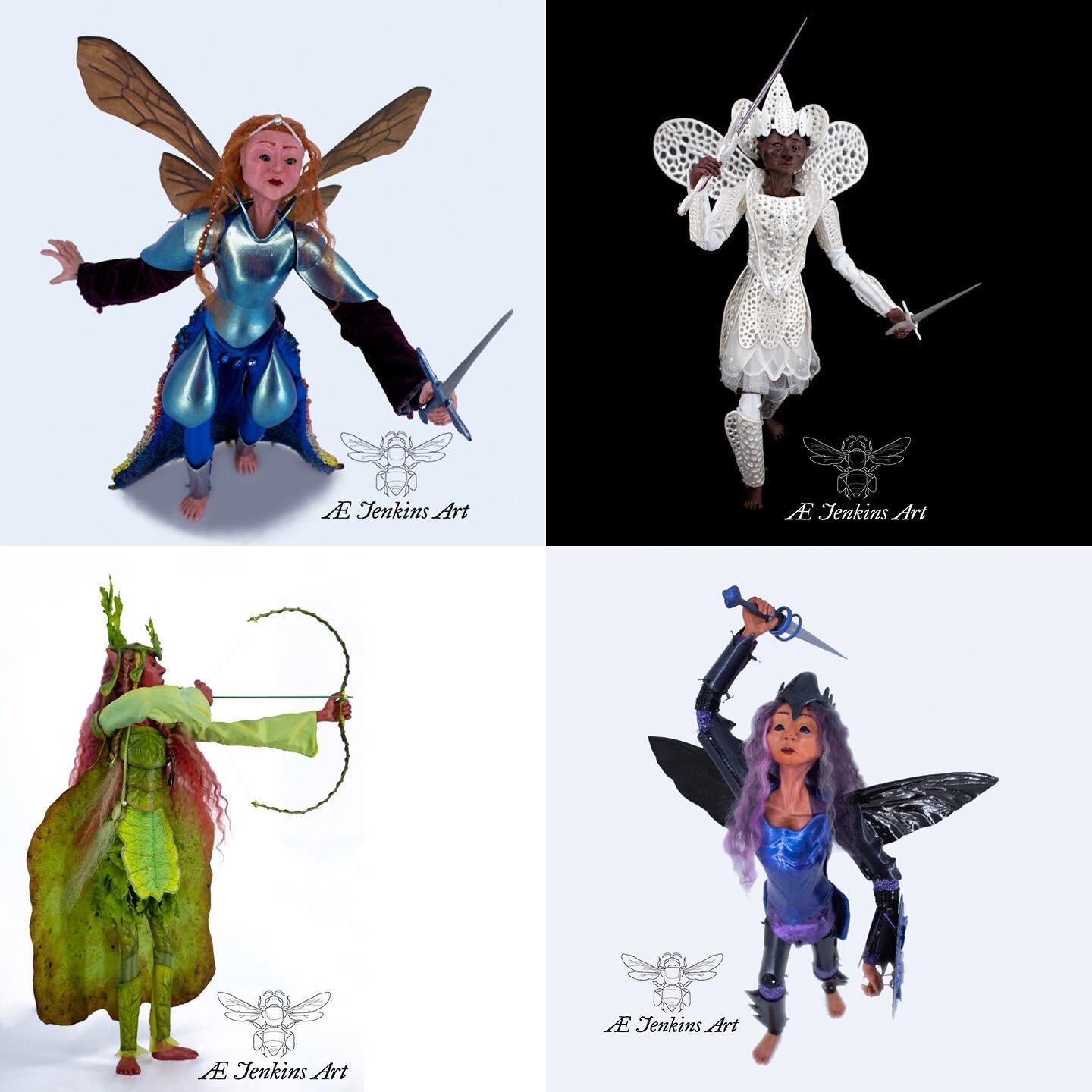 My Etsy shop is updated!  The following four dolls are for sale.  They are all one of a kind armored faeries, each based on a different insect- an orchid mantis, lacebug, walking leaf, and a giant Amazon scarab beetle.  The heads, hands and feet are 