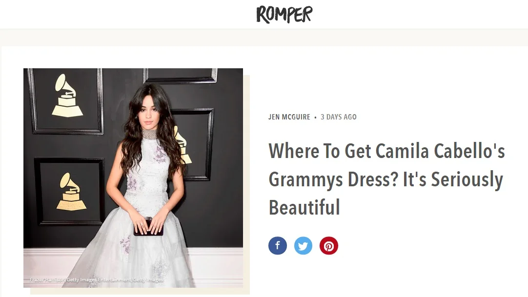 ROMPER: WHERE TO GET CAMILA CABELLO'S GRAMMY DRESS