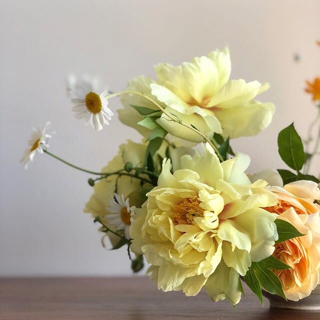 Garden roses playing a supporting roll in this bowl of joy.💕 A centerpiece doesn&rsquo;t always have to be big to be impactful.✨✨✨ #dlnooneflorals #considerthevessel #michiganflorist #michiganfloraldesigner #seasonaldecor #seasonalflowers #weddingin