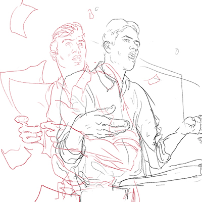 3 - A drawing of two realities - the confident, comfortable speaker. And the Nervous, fumble-y speaker.