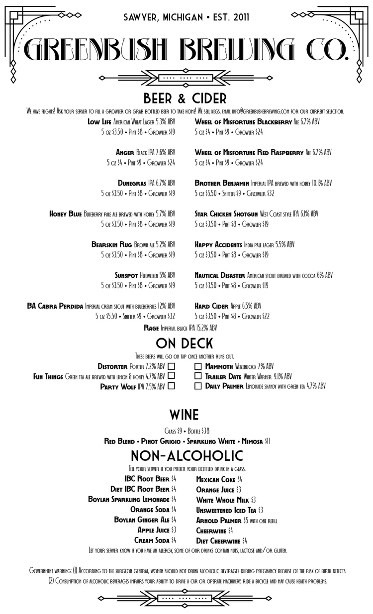 Full Menu — Greenbush Brewing Co.