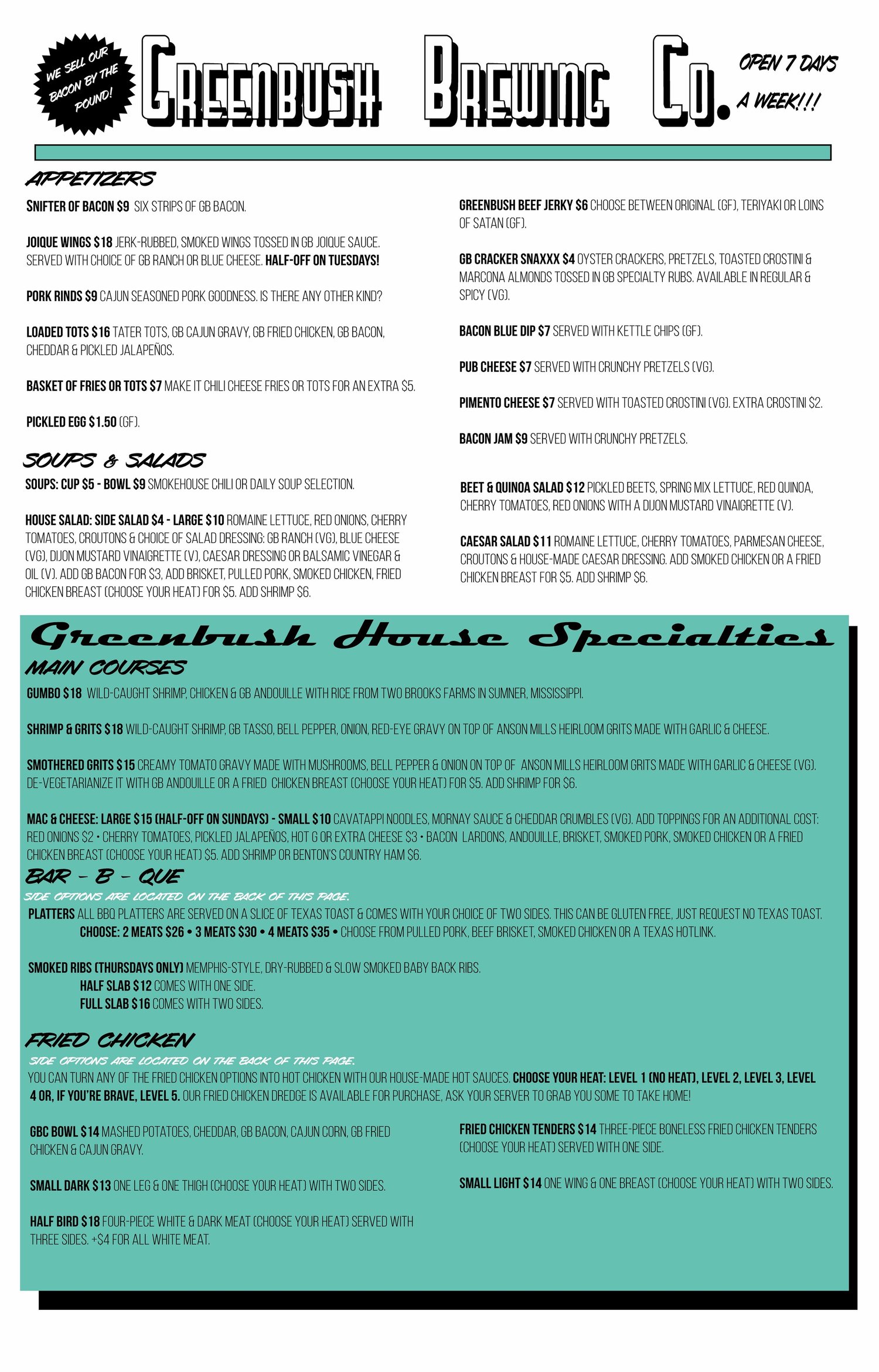 Full Menu — Greenbush Brewing Co.