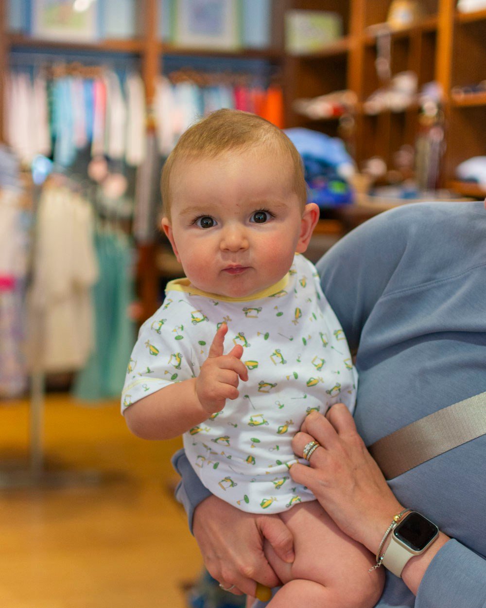 Just look at those cheeks! 😍😍😍 This Fancy Pants cutie is modeling our new Baby Luigi golf bubble in yellow. We also carry it in pink!

💙 Fancy Pants is open in Myers Park from 9:30 a.m. to 5:30 p.m. Monday through Saturday.

💙 To inquire about i