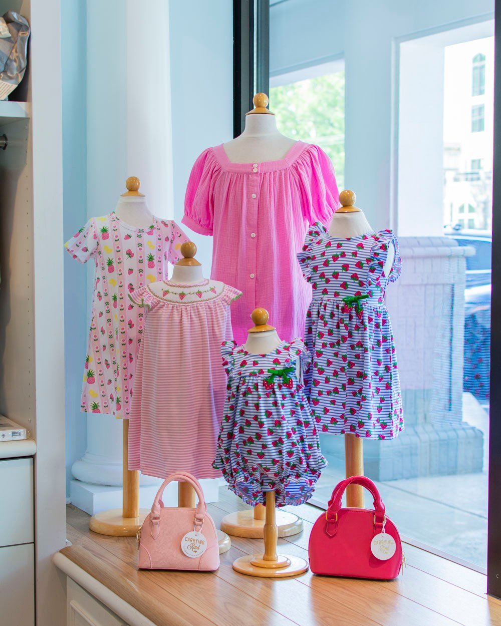 It's strawberry season! 🍓🍰🍓🍰 Shop for a sweet pink look all week at Fancy Pants. Dresses from The Beaufort Bonnet, Petit Bebe, Pleat, Florence Eiseman and purses from Carrying Kind.