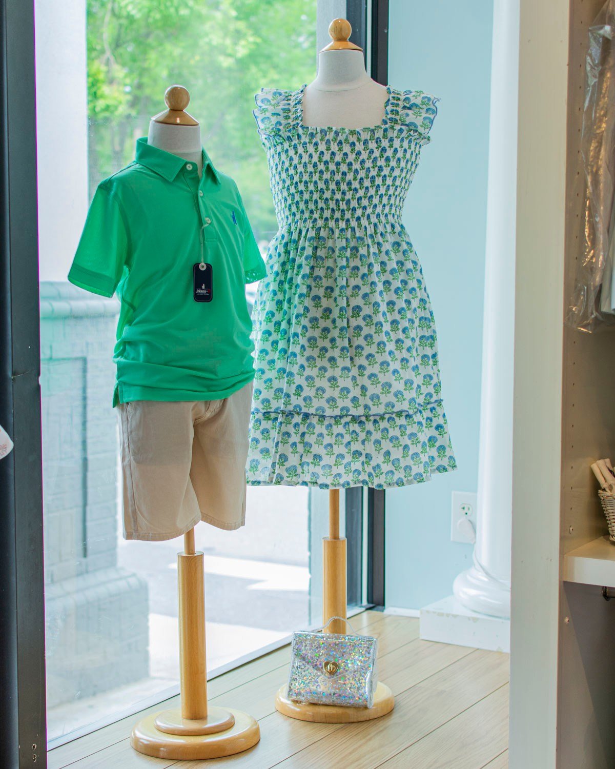 A gorgeous green from johnnie-O and new Mer St. Barth's flutter-sleeve dress. We have two mom and me matching dresses!