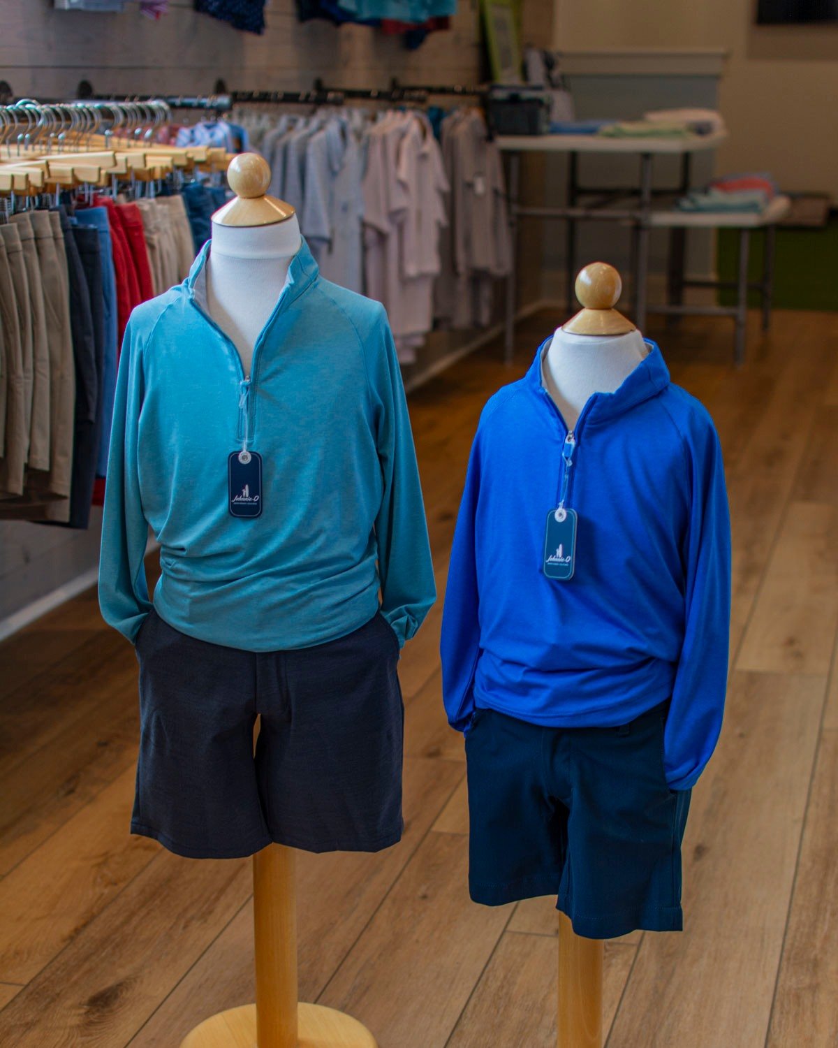 Three brand new colors of quarter zips from johnnie-O. Two stunning blues and a pinkish red for boys.
