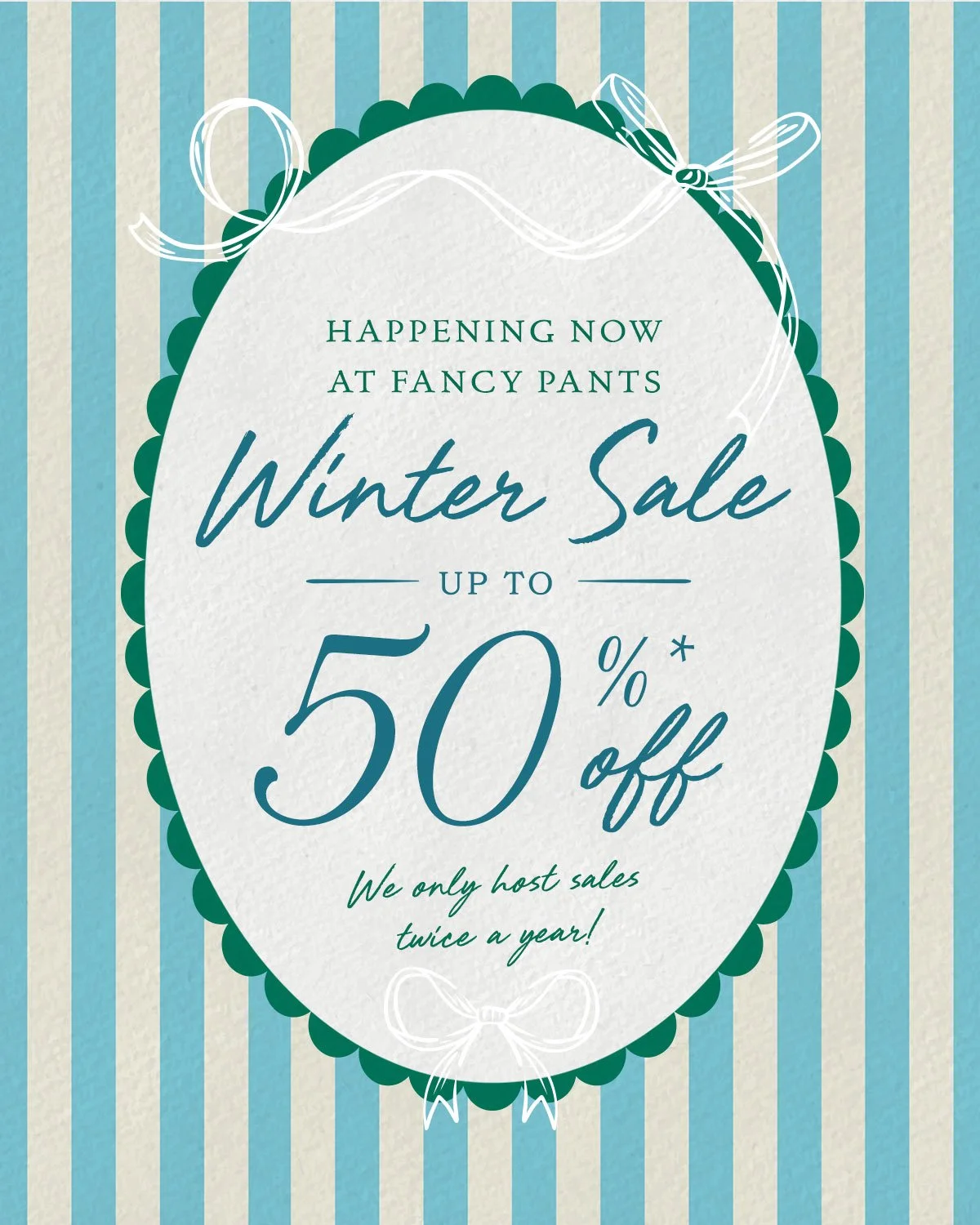 Happening now at Fancy Pants! 🎉 Shop our Winter Sale! We marked Winter clothing 30%, 40% even 50% off. Find some beautiful pieces at major discount.

✨ Final Sale
All purchases from the Winter Sale are listed as Final Sale. Winter Coats are marked d