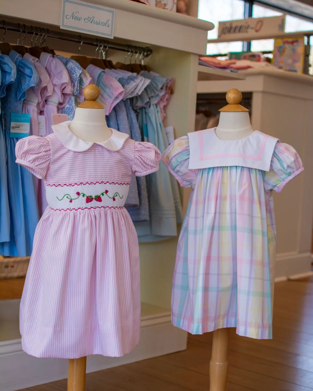 Easter dresses are coming in every day! 🍓 Strawberry dress from Marco + Lizzy, plaid dress from The Beaufort Bonnet. 💙 Blue Anavini dress and pink Petite Bebe dress.