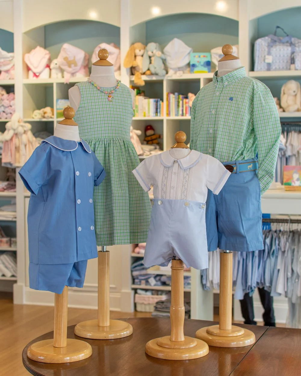 Blue and Green looks for Easter! Styles from The Bailey Boys and Feltman Brothers. We had to share the bow detailing on the back of this dress! 💙💚