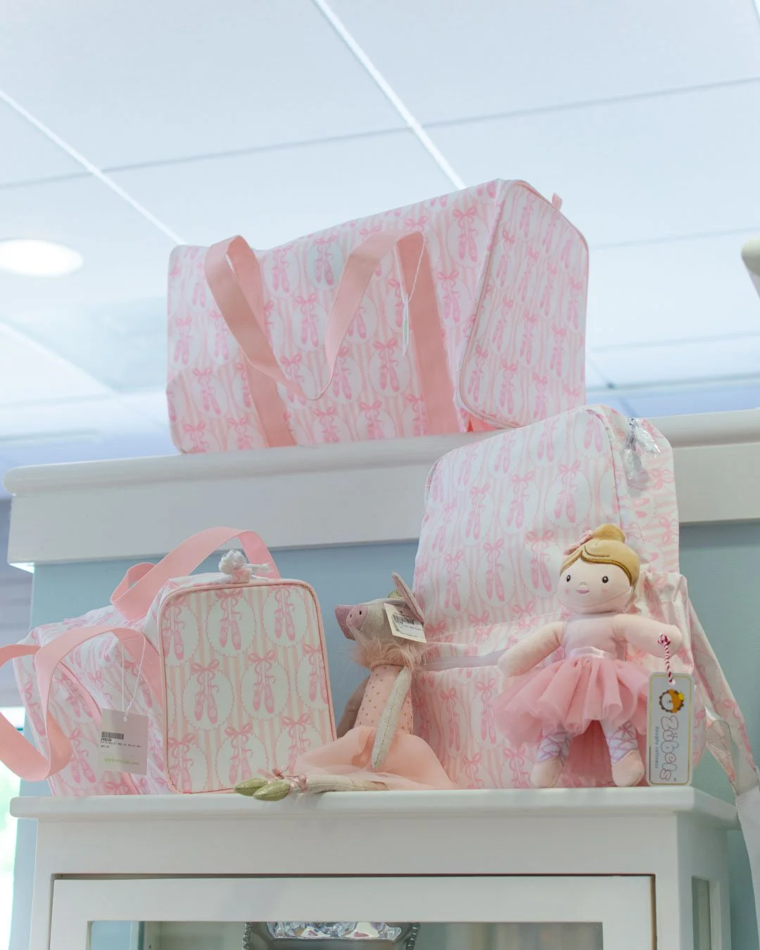 🩰 From Apple of My Isla, the ballet slipper duffle, backpack, dopp kit and more. Perfect for your little ballerina.