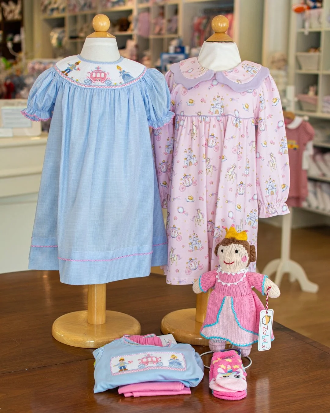 🎶 Cinderella, Cinderella 🎶 smocked dress and shirt and Velani and pink dress from Baby Club Chic. 👑