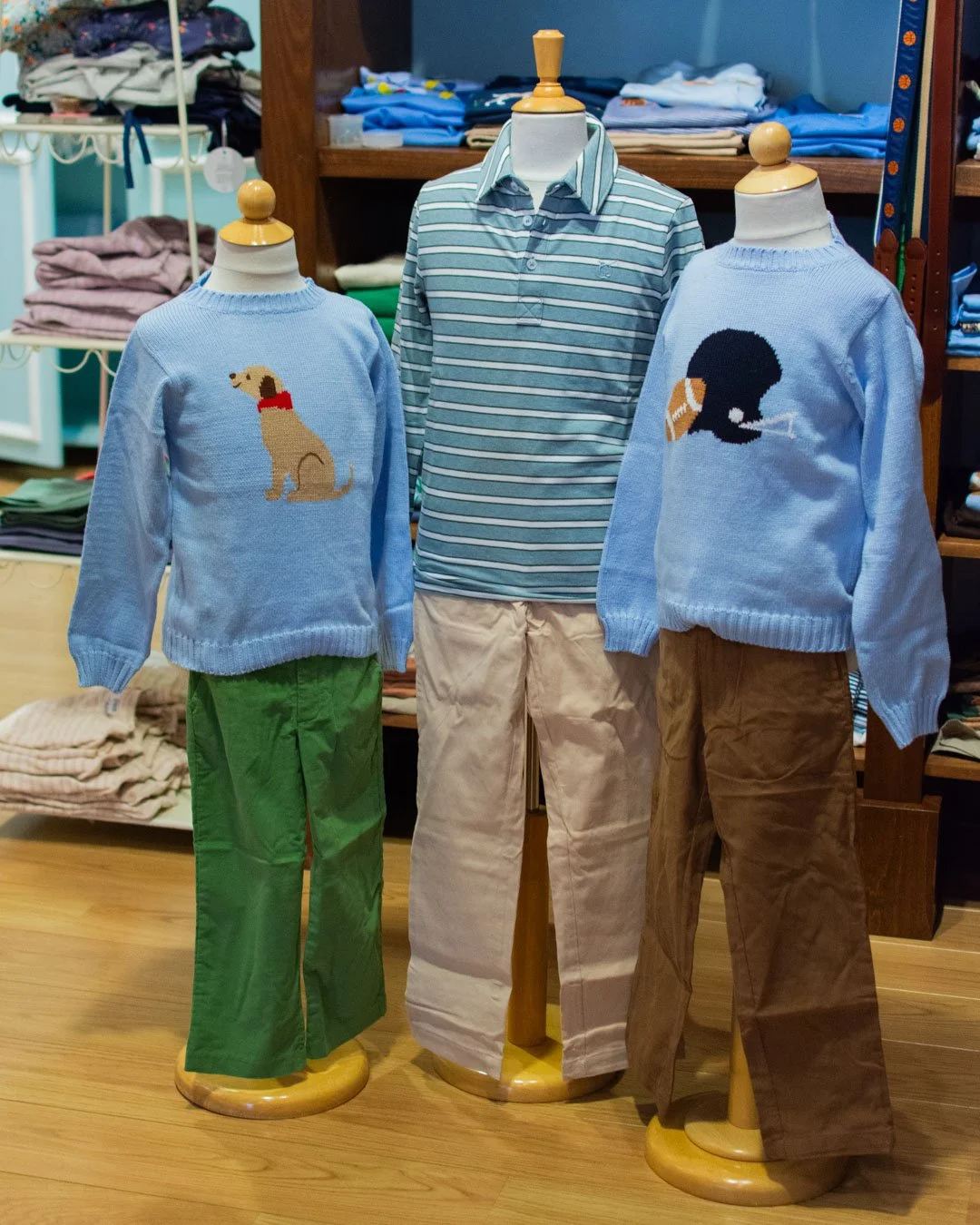 Older boys sweaters and long sleeve polos from Little English and Prodoh.
