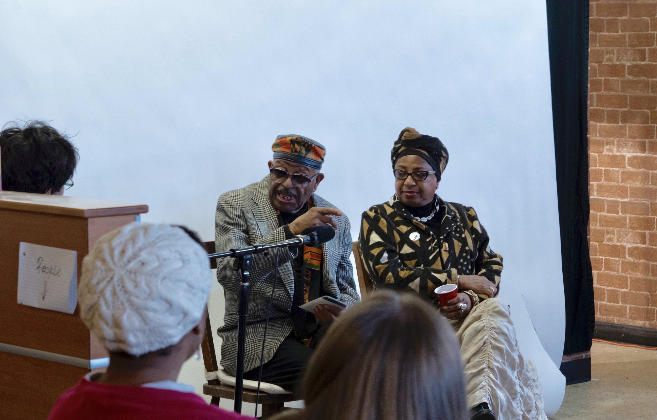  Cecil Beatty and daughter Phyllis Yasutake tell stories at the Shelf Life Open House 