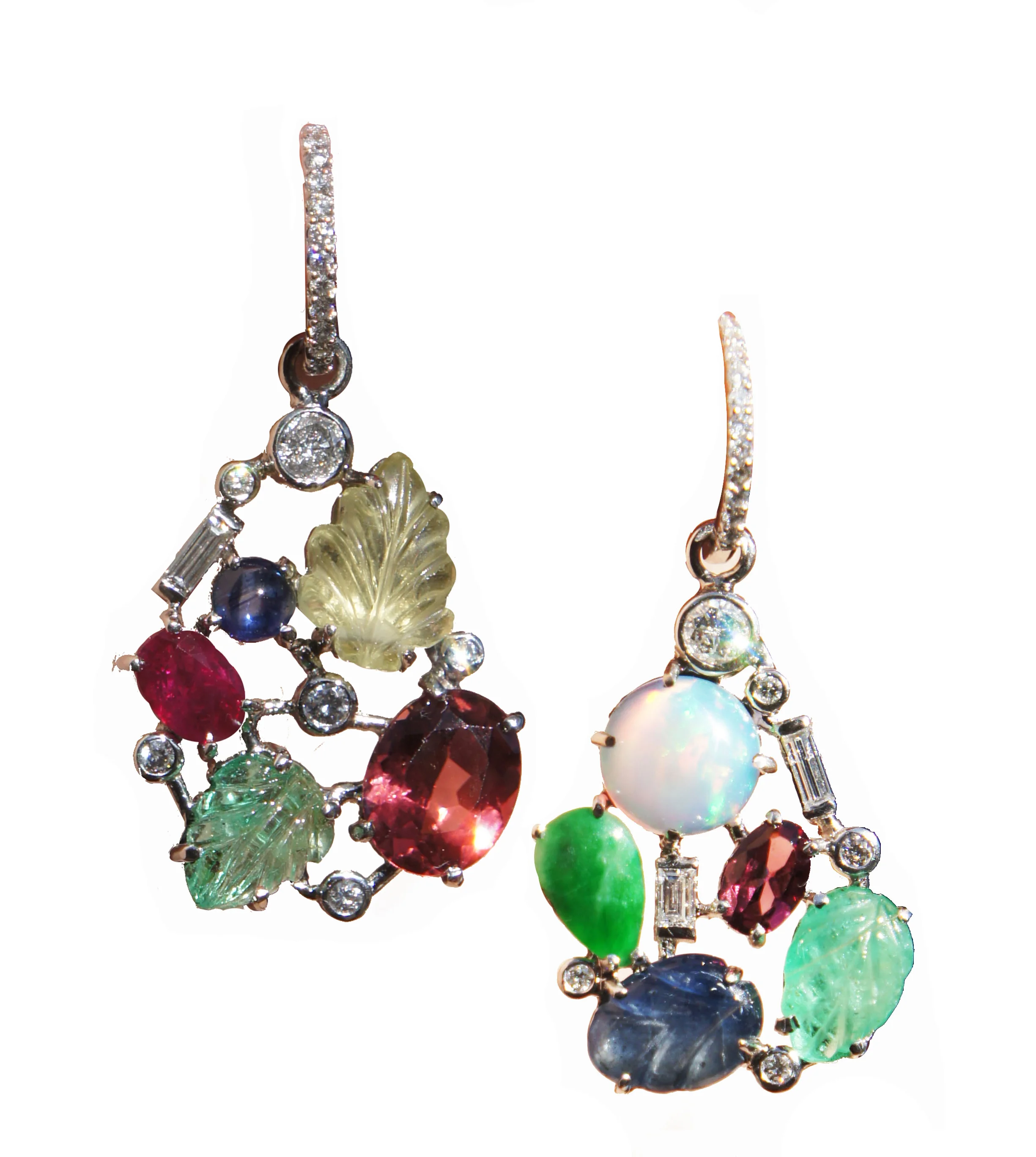 18 karat white gold Opal Tourmaline Diamond Emerald Ruby Sapphire Tutti Fruitti Hoop Earring